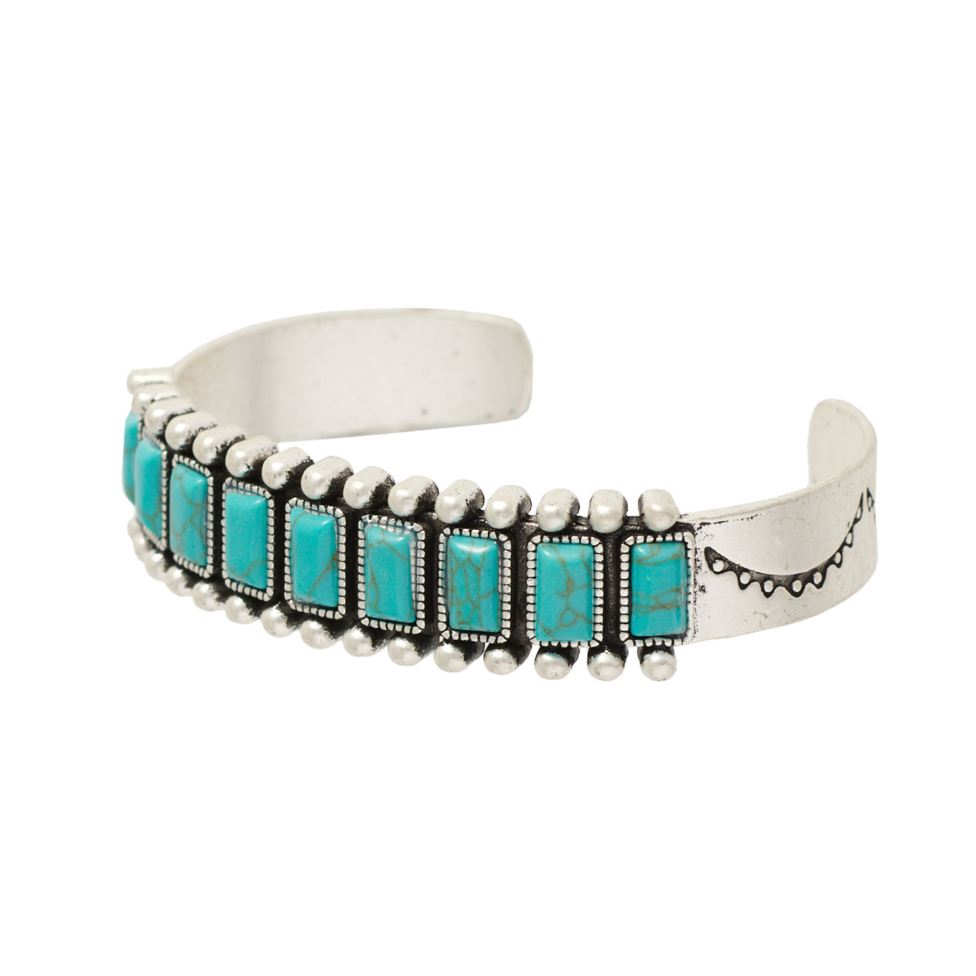 Rockin C Silver Beaded & Turquoise Stone Cuff Bracelet - Image 1