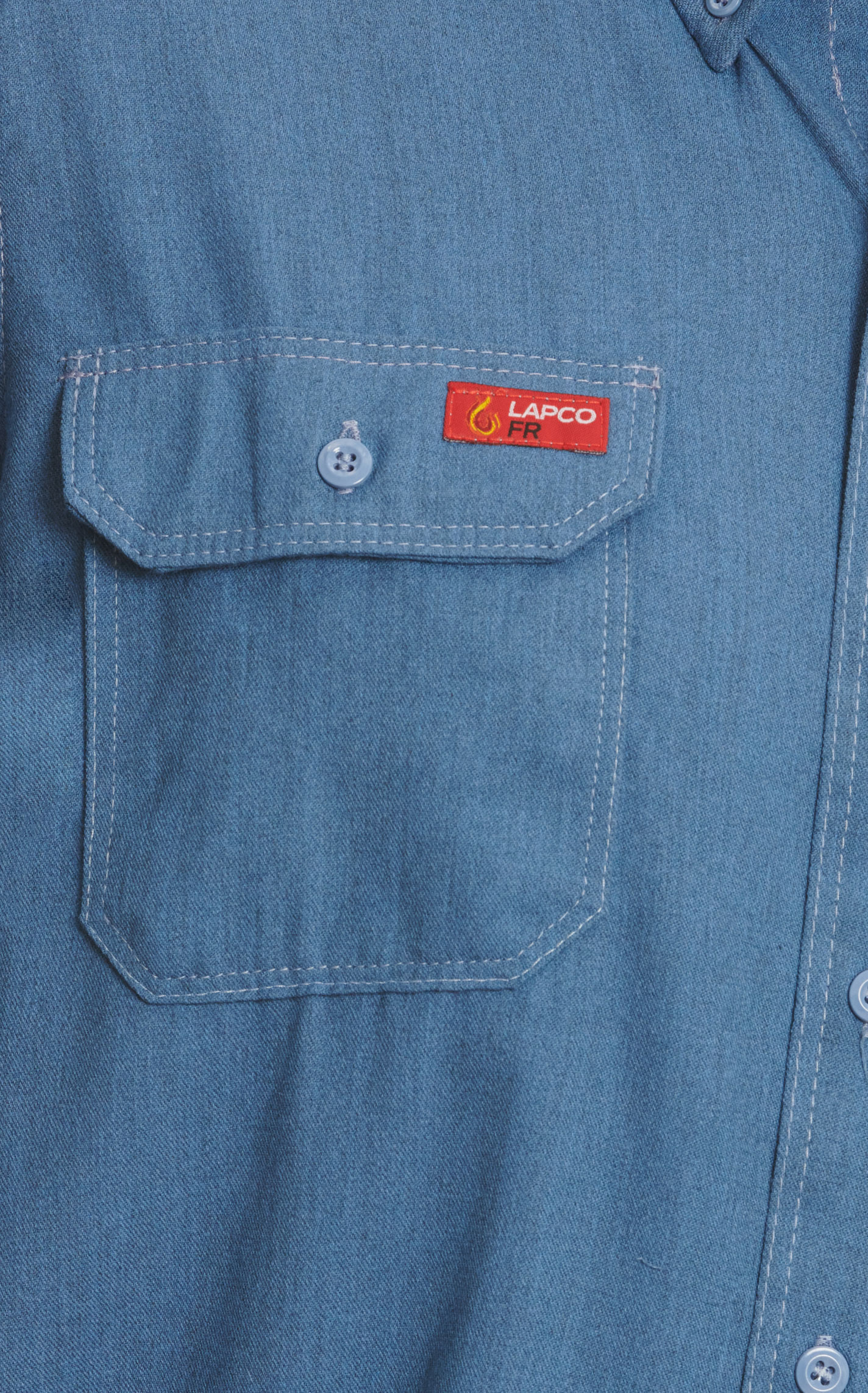 Lapco Men's Sandy Denim Blue Long Sleeve FR Work Shirt - Image 1
