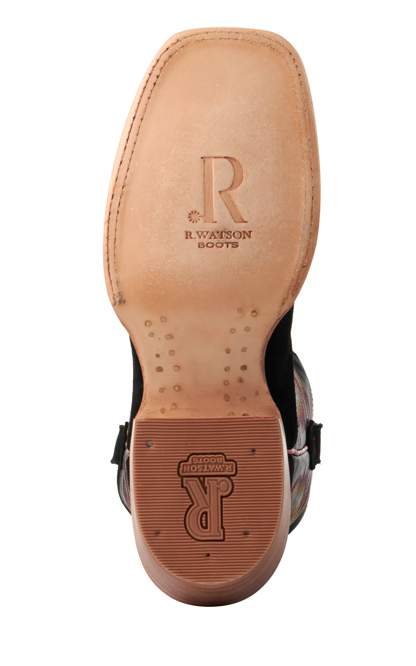 R Watson Men's Black Roughout and Black Wide Square Toe Cowboy Boots - Image 1