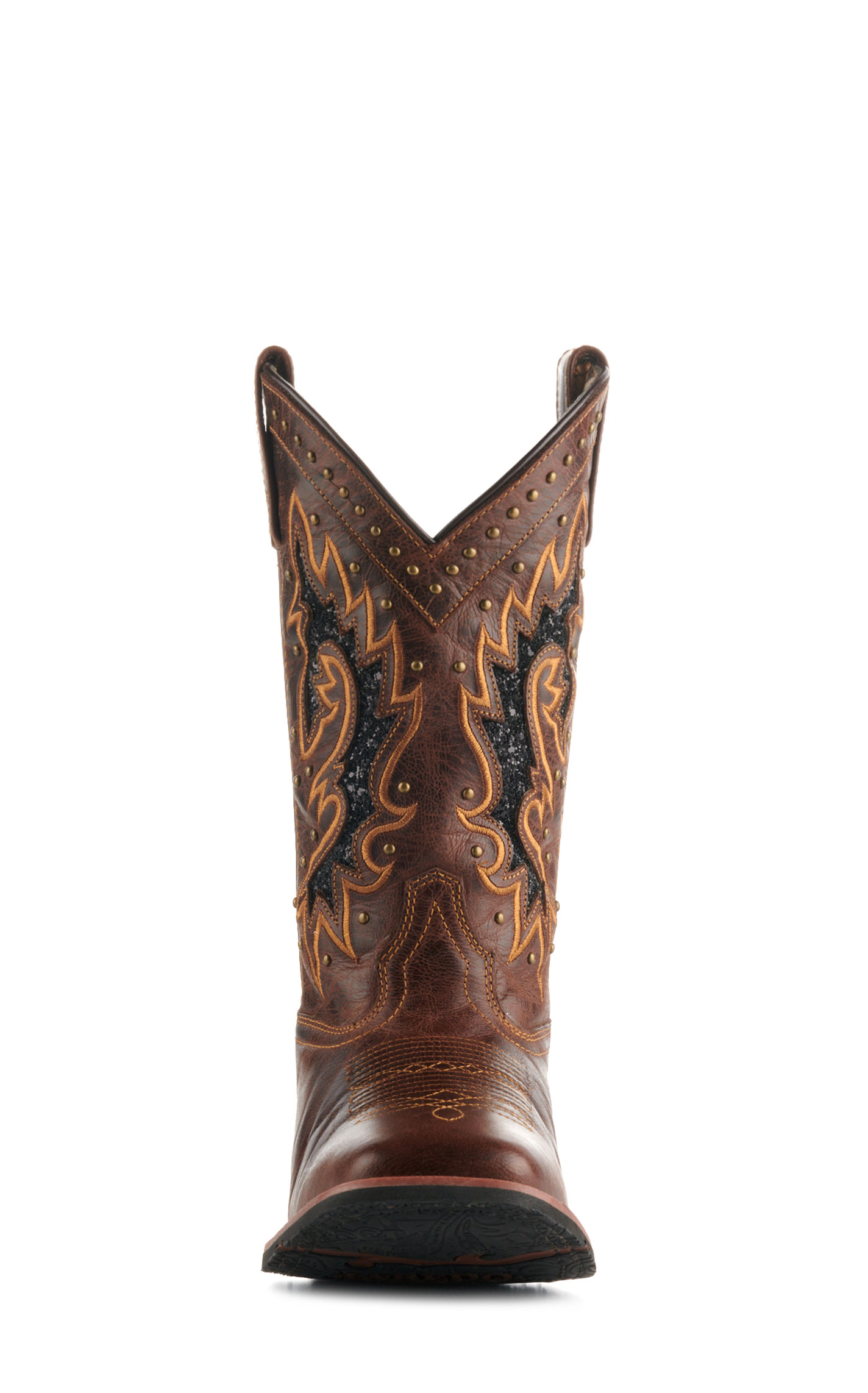 Laredo Women's Lockhart Brown with Black Glitter Inlay Square Toe Cowboy Boots - Image 1