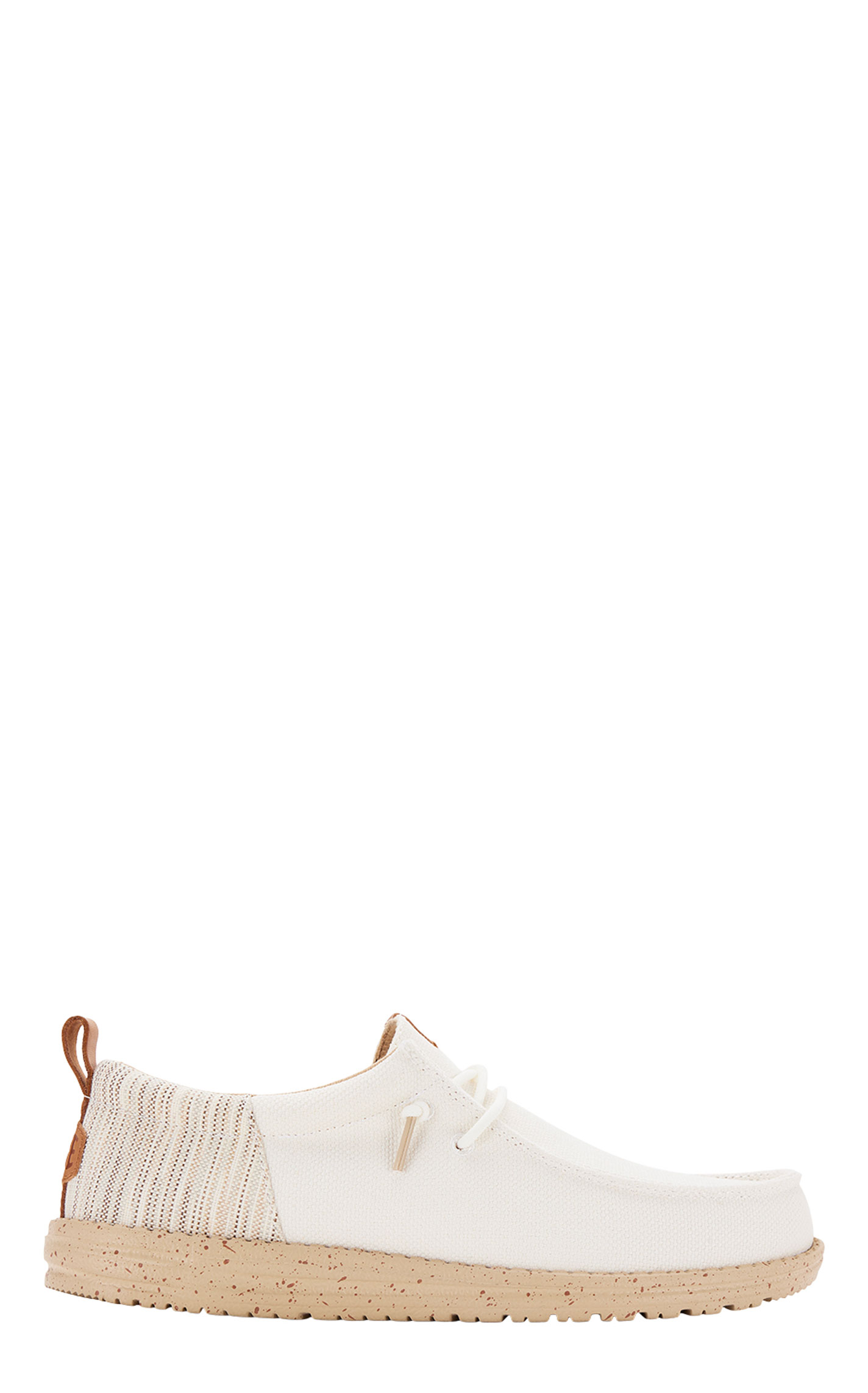 Hey Dude Men’s Wally White & Tan Speckle Lace Up Moc Toe Casual Shoes - Image 1