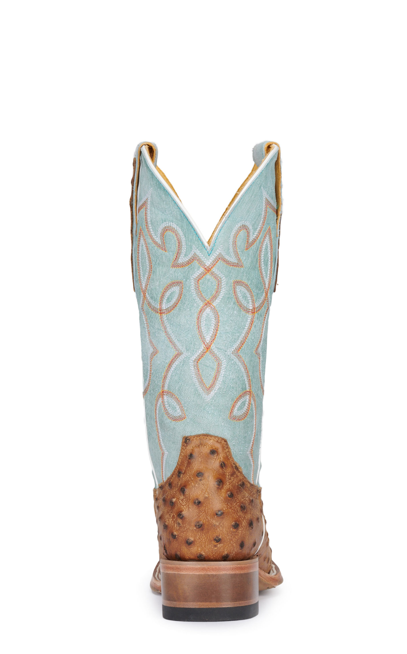 Cavender's Women's Sky Blue and Tan Ostrich Print Wide Square Toe Cowboy Boots - Image 1