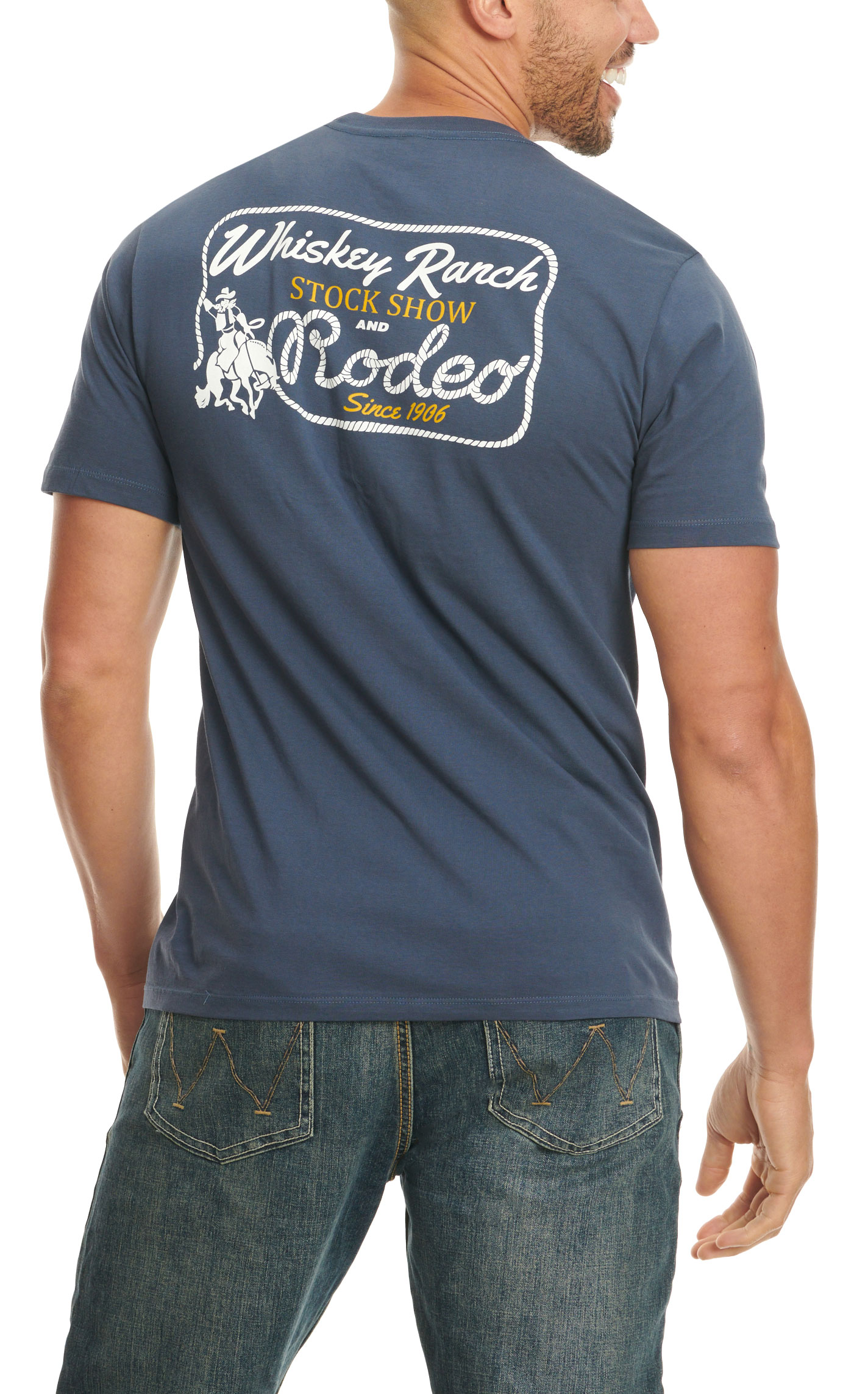Whiskey Bent Hat Co. Men's Dark Stone Blue Logo Graphic Short Sleeve T-Shirt - Image 1