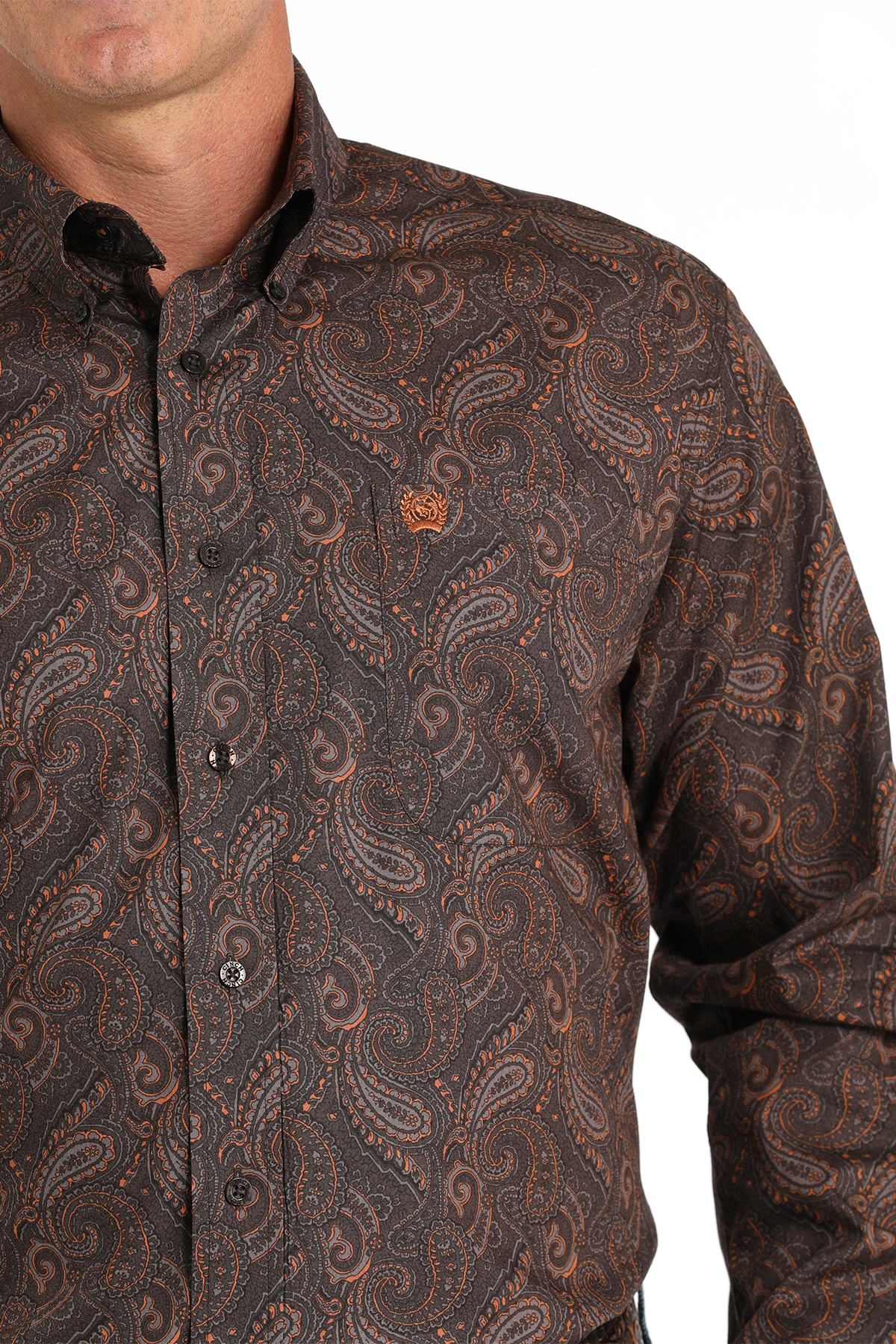 Cinch Men's Chocolate & Gold Paisley Western Shirt - Image 1