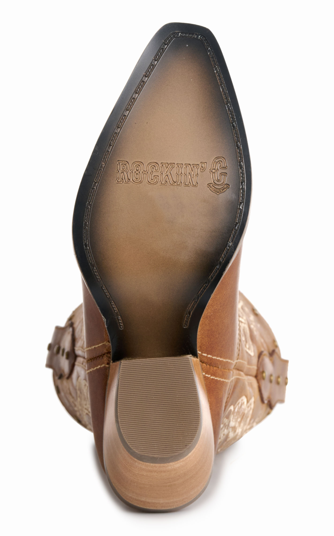 Rockin' C Women's Caramel & Cream Embroidered Snip Toe Cowboy Boots - Image 1