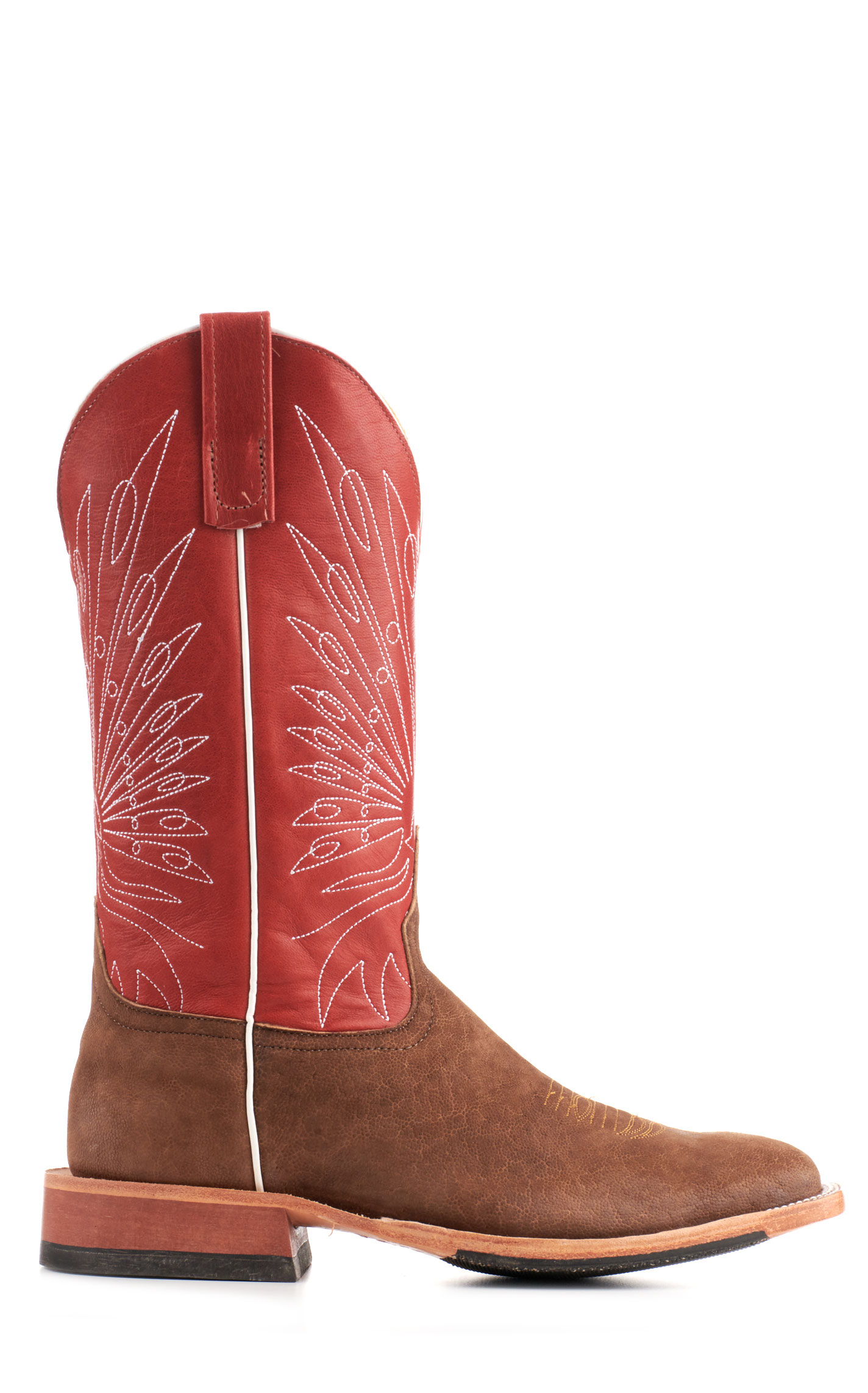 Anderson Bean Men's Dark Red and Tan Buffed Elephant Wide Square Toe Hybrid Cowboy Boots - Image 1