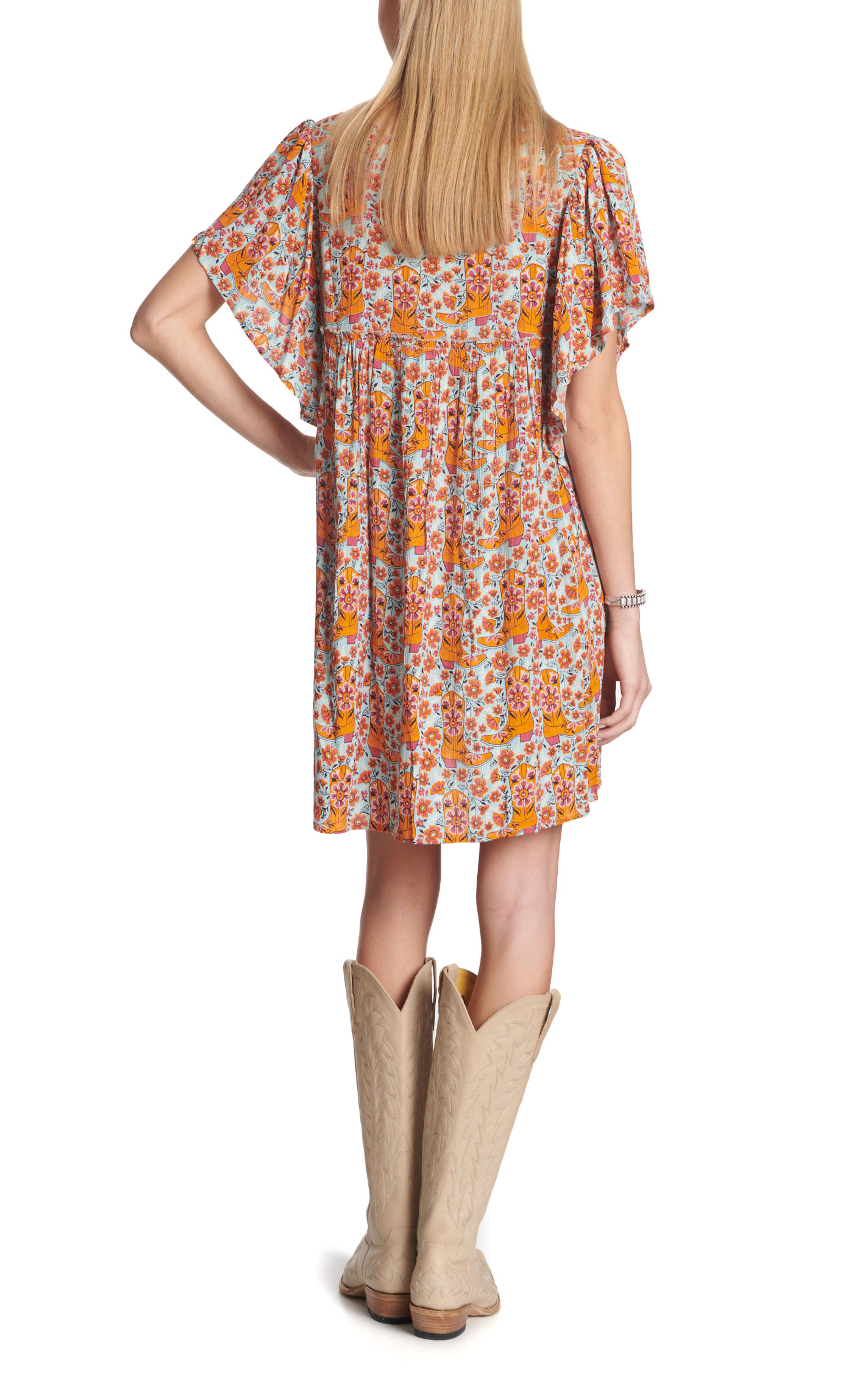 Rockin C Women's Orange & Pink Floral Boot Print Dress - Image 1
