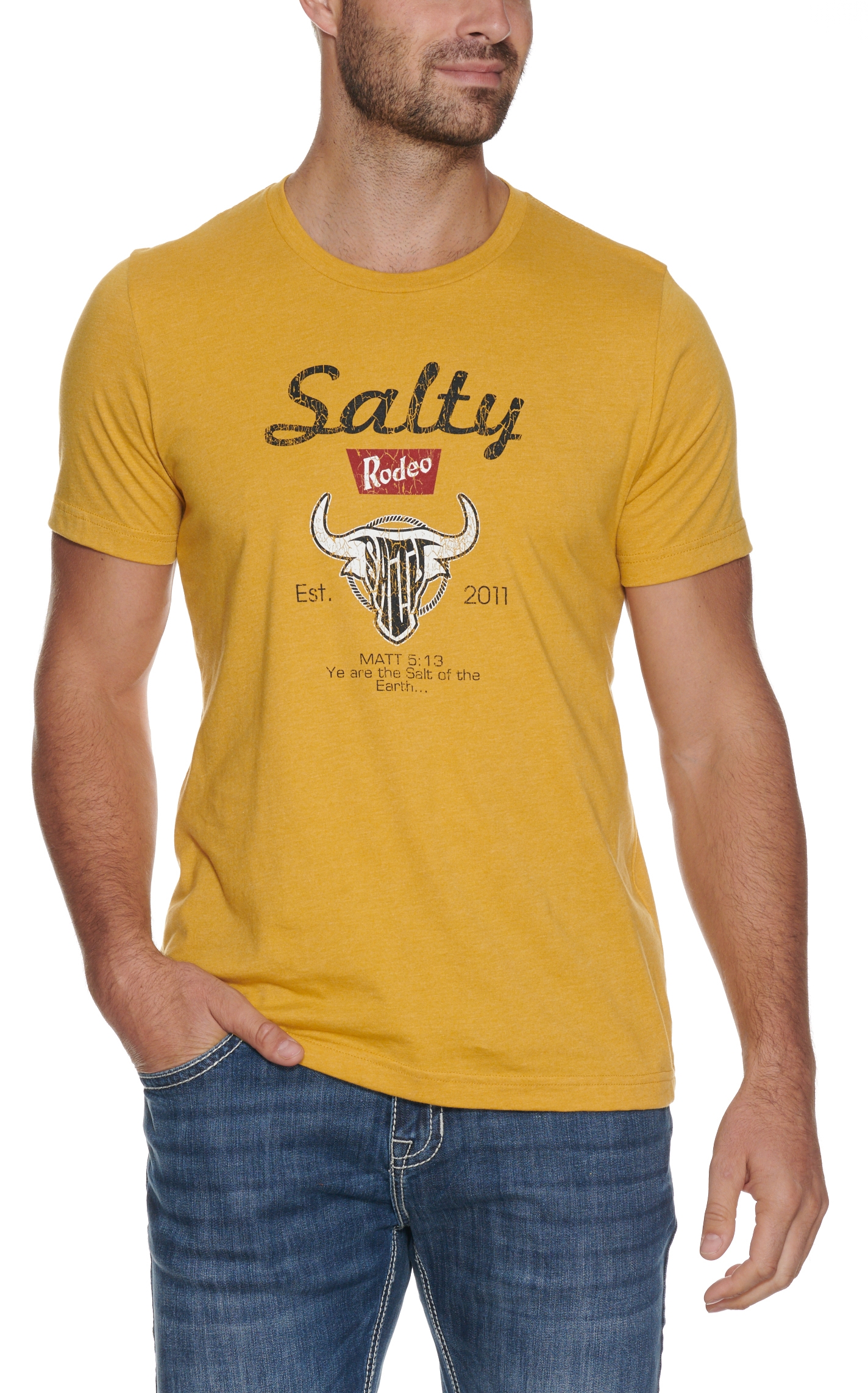 Salty Rodeo Men's Mustard Original Logo Short Sleeve T-Shirt - Image 1