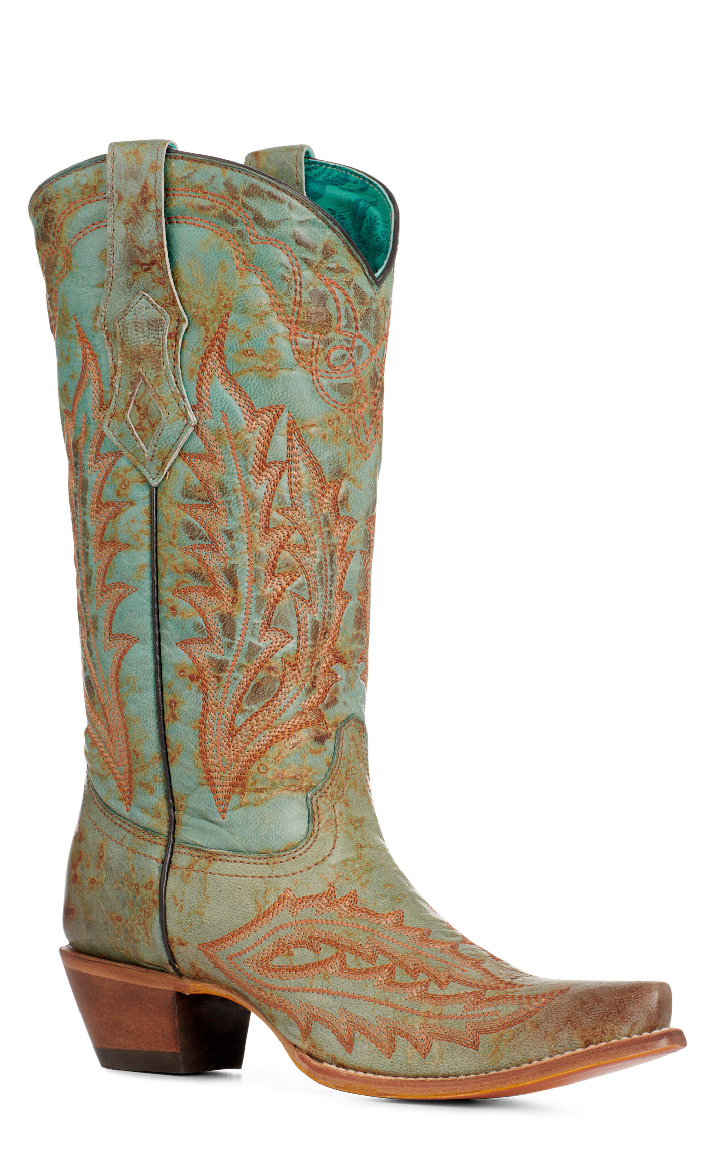 Corral Women's Marbled Turquoise & Rust Stitched Snip Toe Cowboy Boots - Image 1