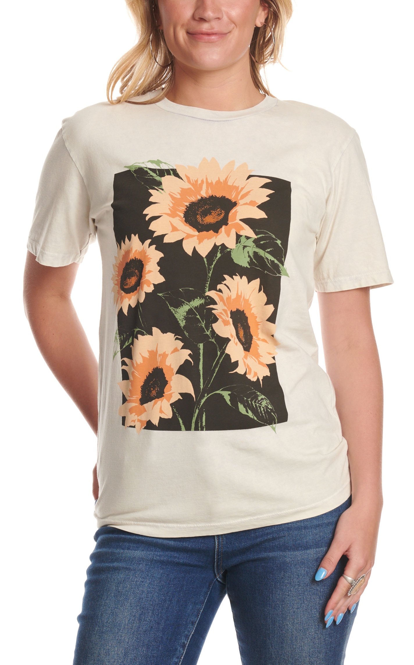 Lotus Fashion Women's Off White Sunflower Graphic T-Shirt - Image 1
