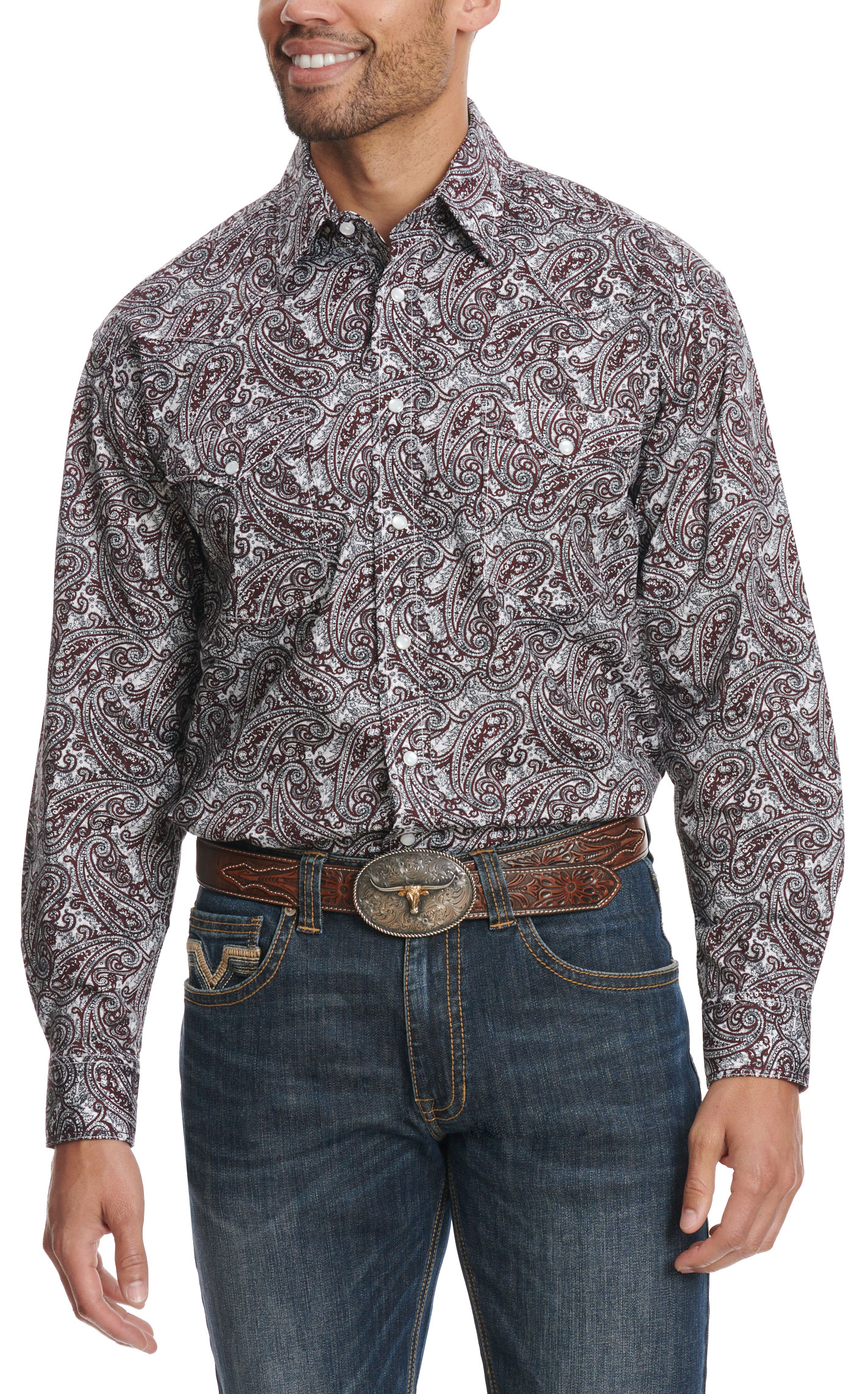 Panhandle Men's Rough Stock Deep Wine Paisley Western Shirt - Image 1