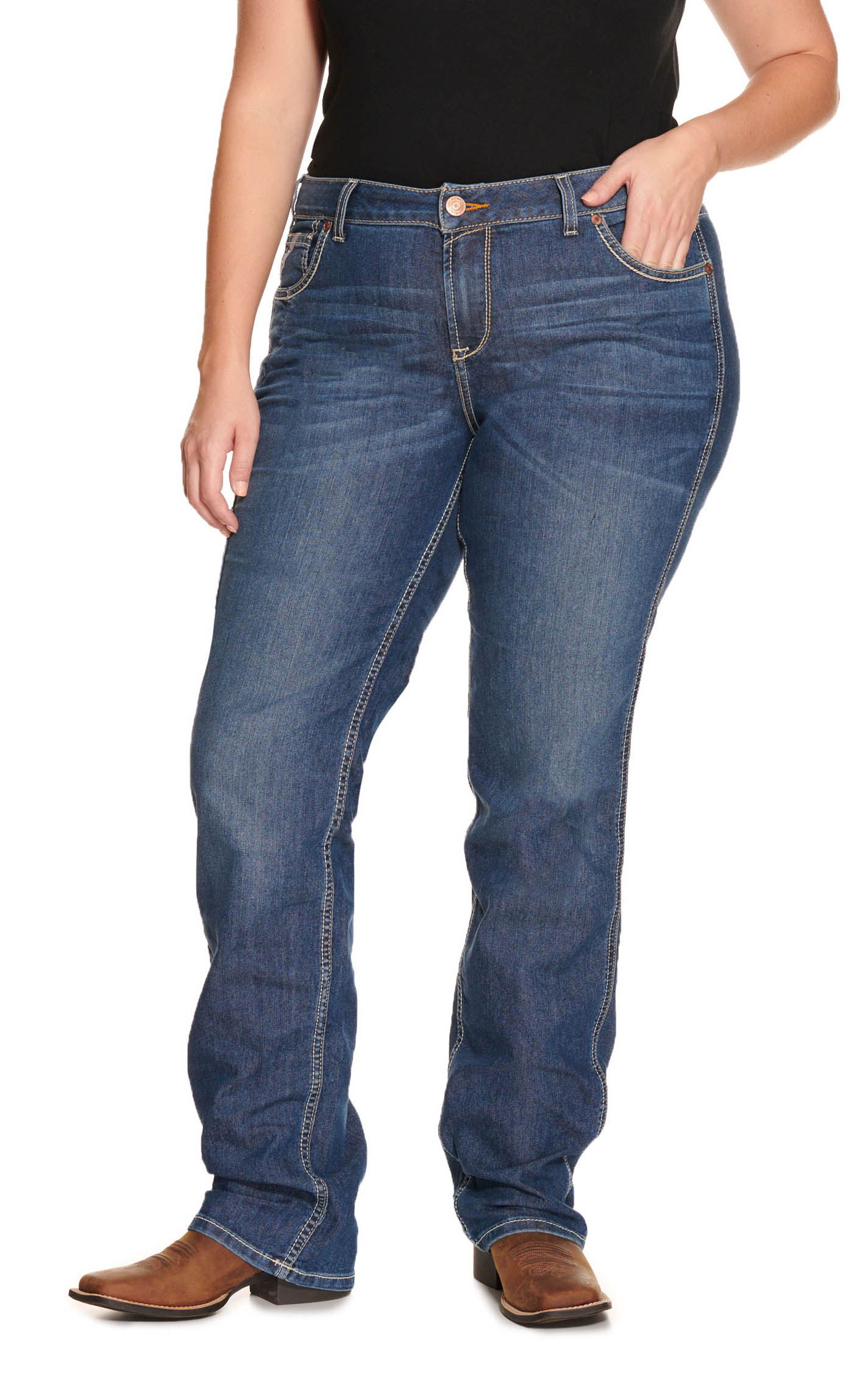Ariat Rebar Women's DuraStretch Riveter Dark Wash Mid Rise Straight Leg Work Jeans - Plus Sizes - Image 1