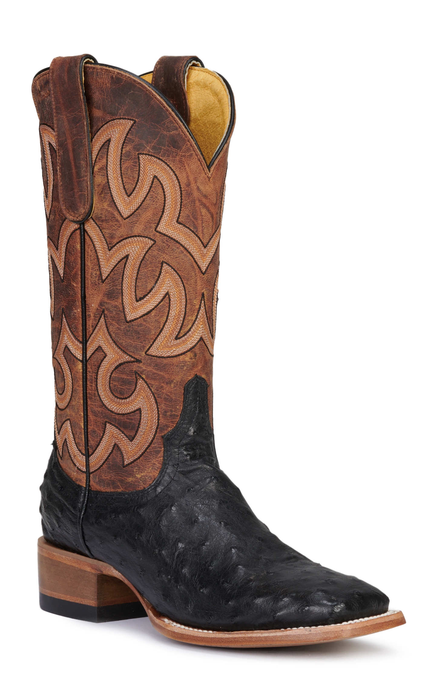 Cavender’s Women’s Brown Leather and Black Full Quill Ostrich Exotic Wide Square Toe Cowboy Boots - Image 1
