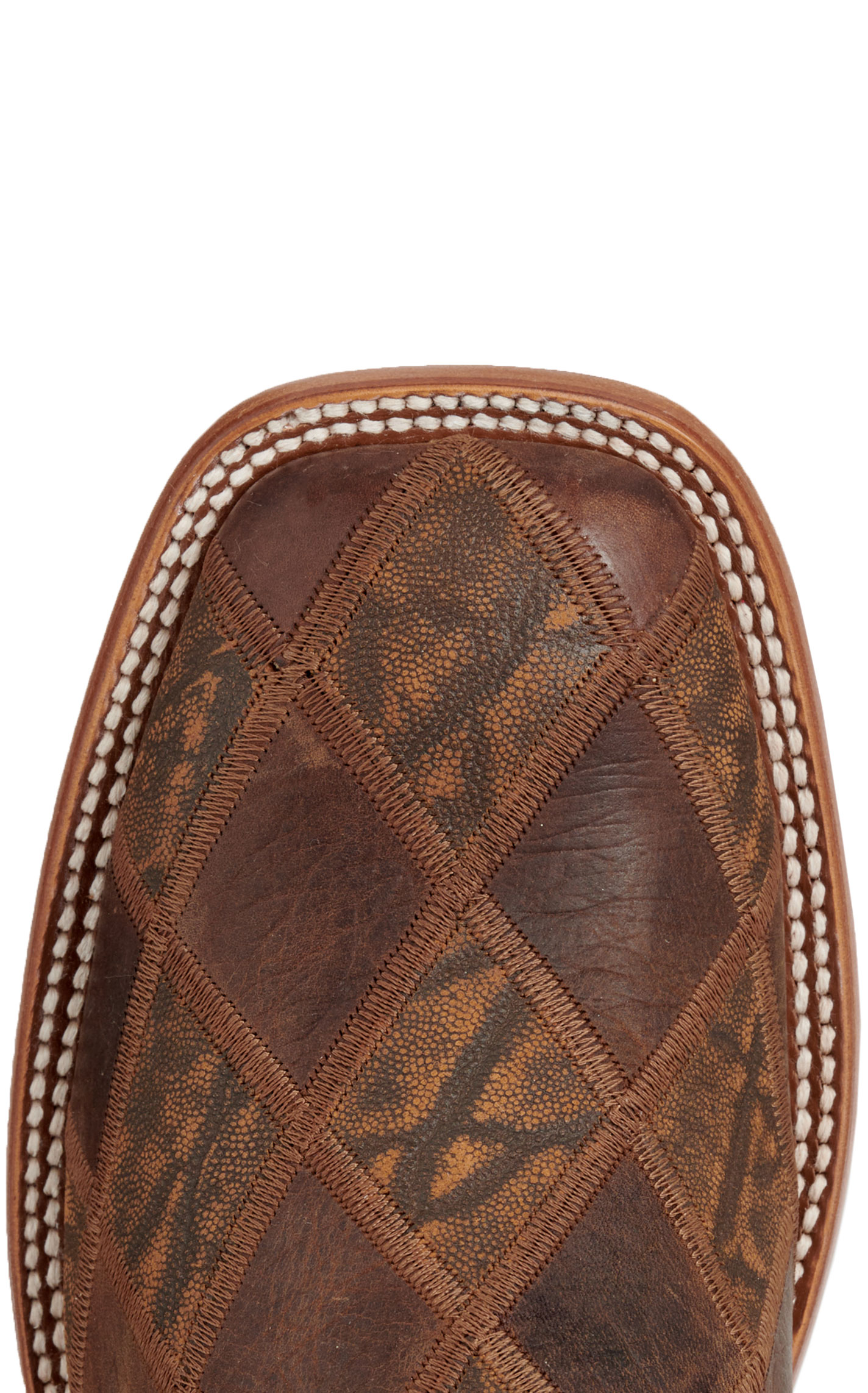 Anderson Bean Men's Horsepower Distressed Cognac Bison & Dark Blue Wide Square Toe Cowboy Boots - Image 1