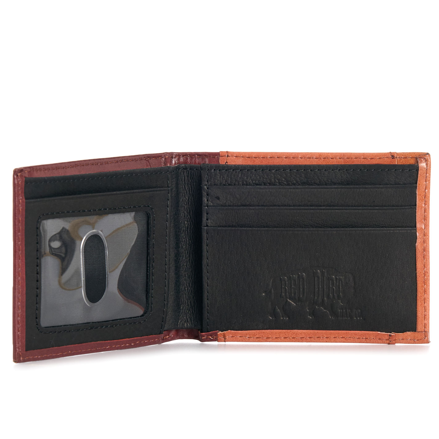 Red Dirt Hat Co. Coffee & Royal Blue Underlay Bifold Wallet - Image 1