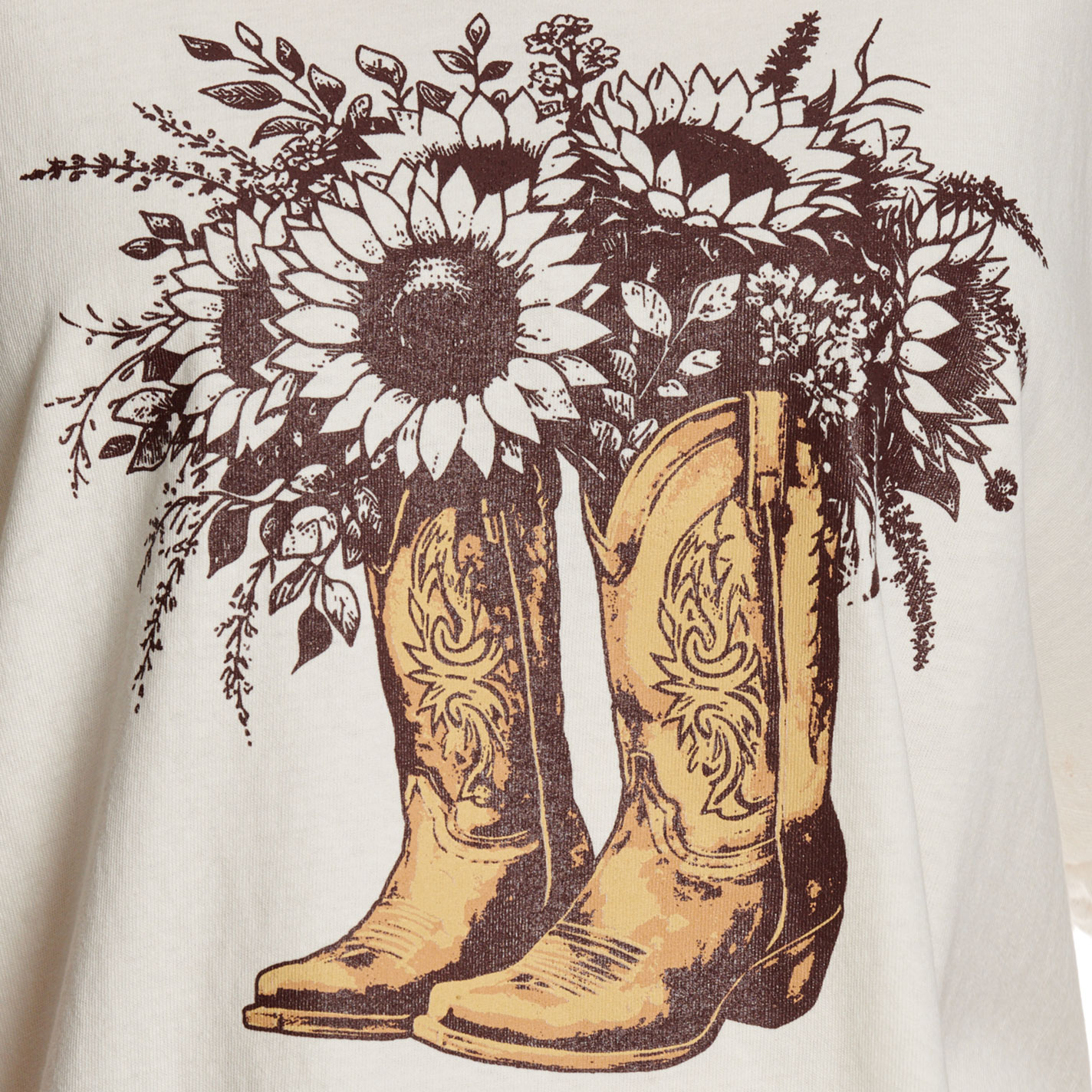 Double Zero Women's Off White Floral Boots Graphic T-Shirt - Image 3
