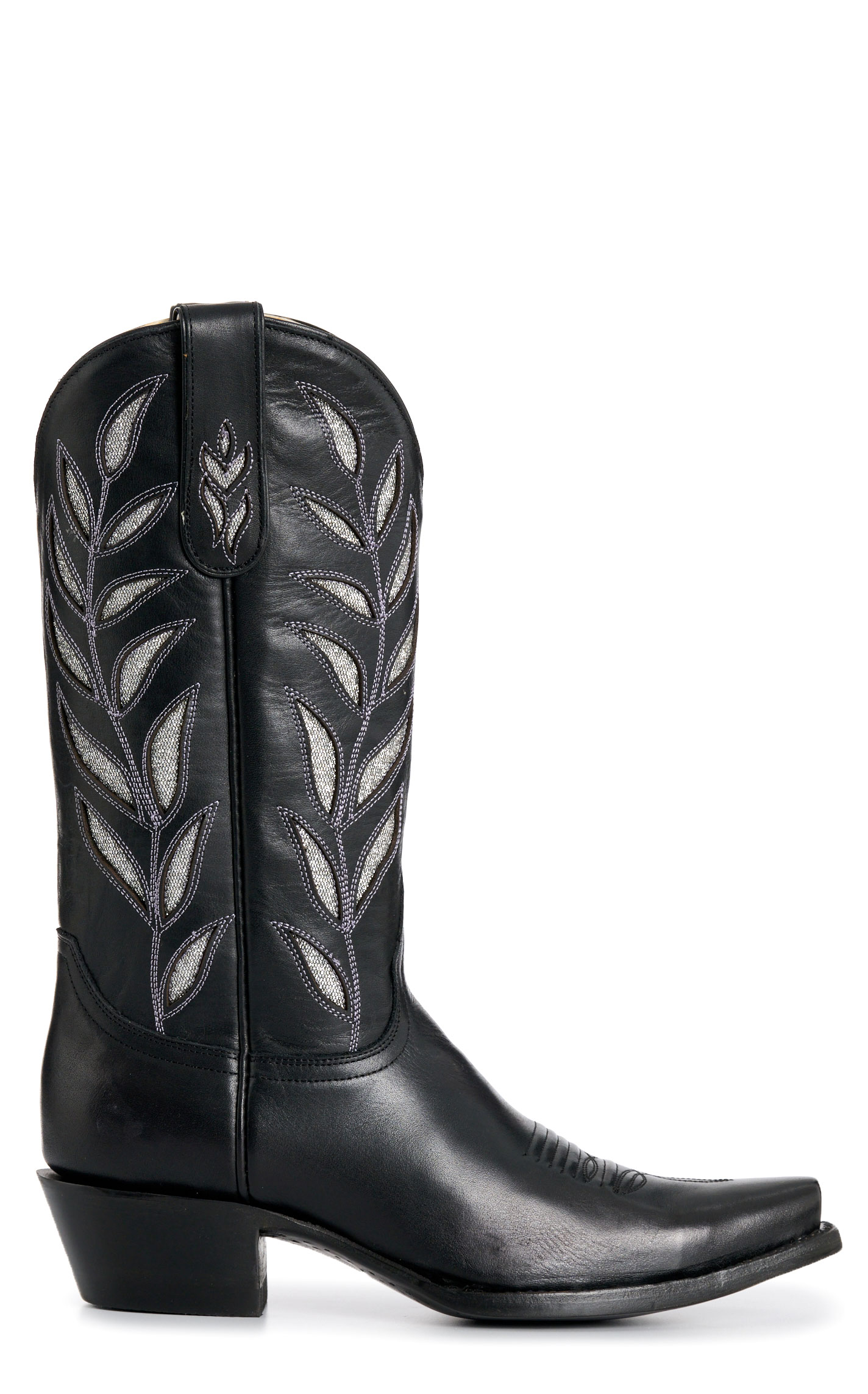 Cavender's Private Label Women's Black Silver Botanical Snip Toe Cowgirl Boots - Image 1