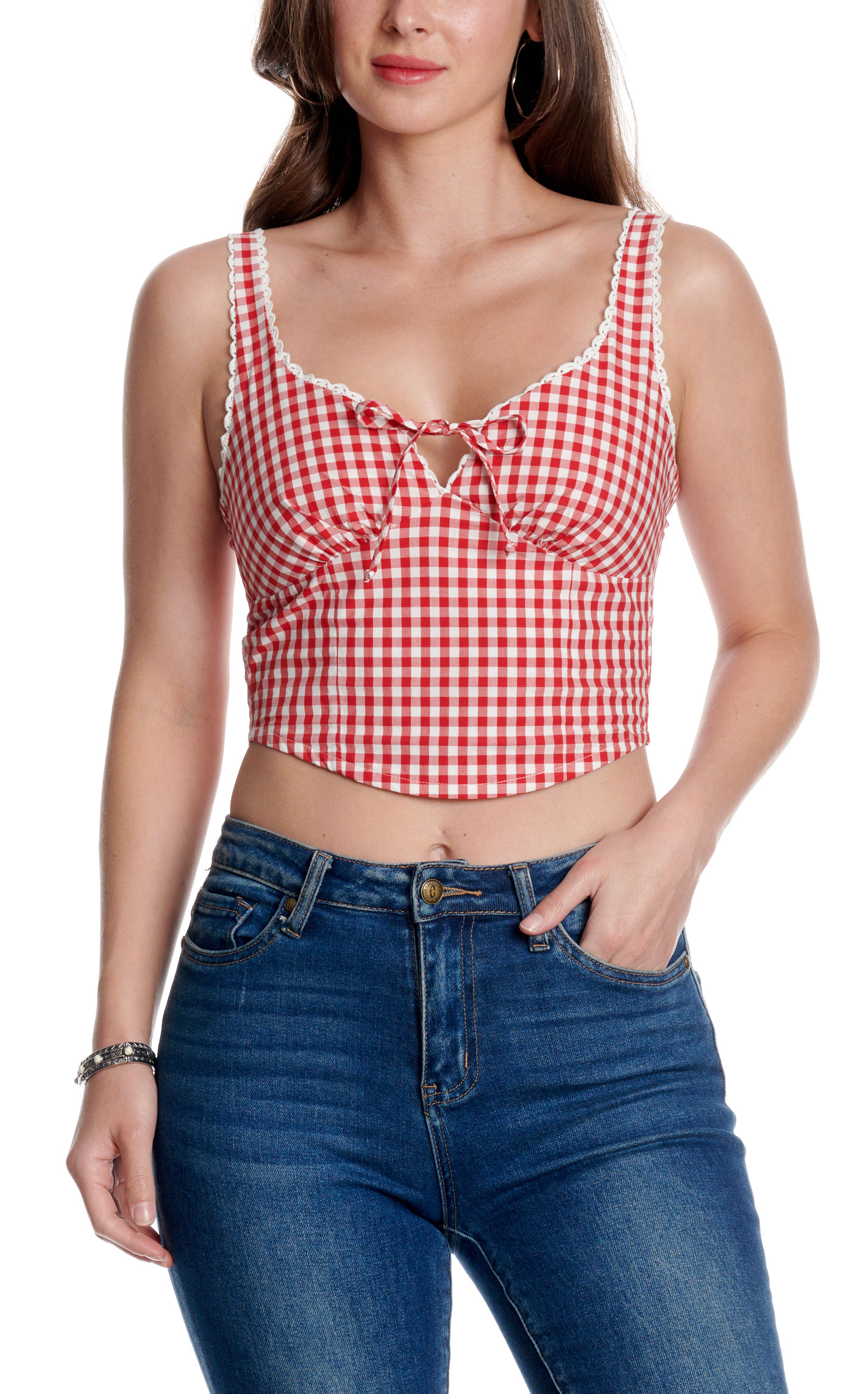 Moa Moa Women's Red & White Gingham Crop Top - Image 3
