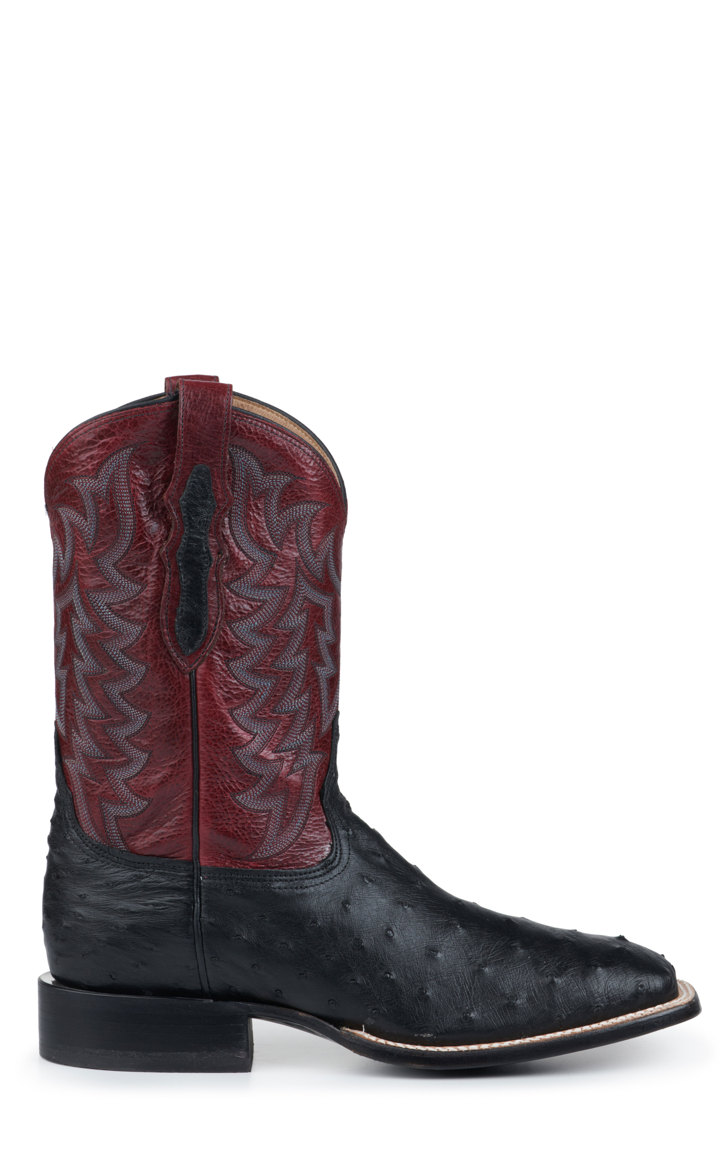 Tony Lama Men's Black Full Quill Ostrich and Dark Red Wide Square Toe Exotic Cowboy Boots - Cavender's Exclusive - Image 1