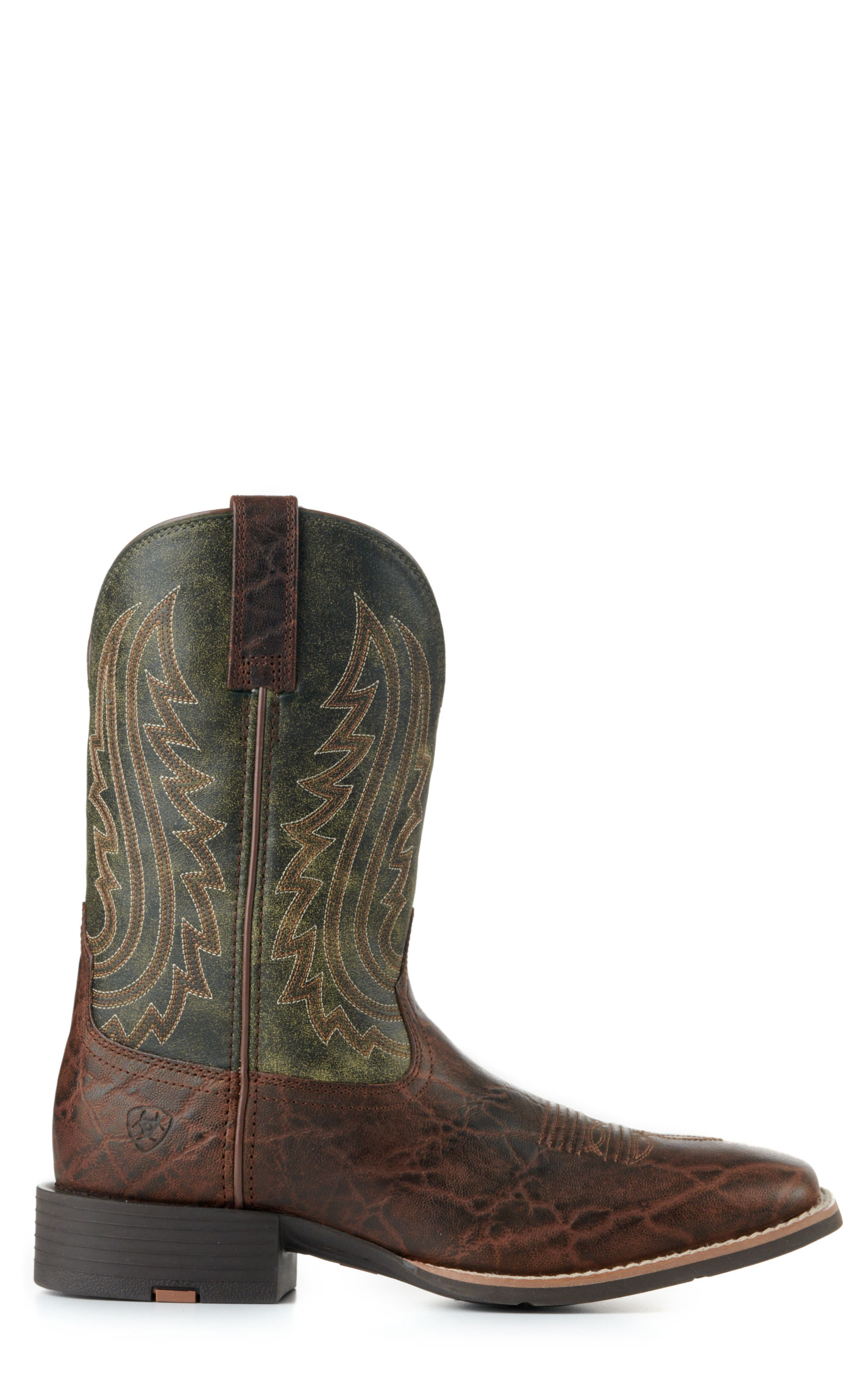 Ariat Men's Sport Big Country Green and Mahogany Elephant Print Wide Square Toe Cowboy Boots - Image 1