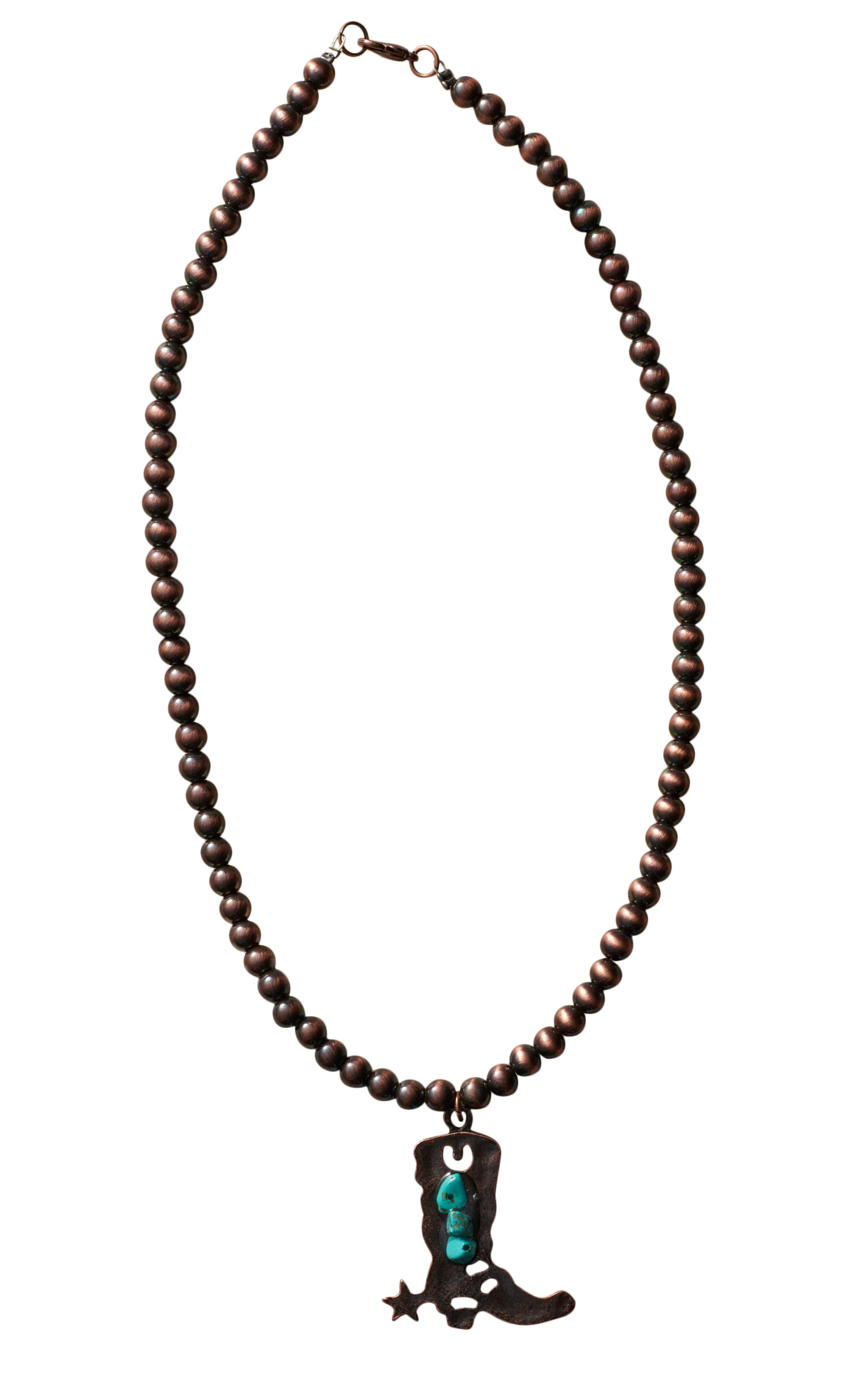 Rockin C Copper Navajo Pearl Beads & Turquoise Boot Pendant Necklace - Image 1