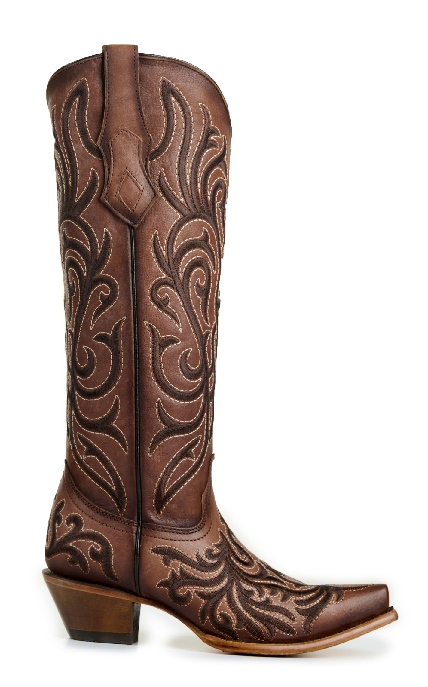 Corral Ladies’ Brown Embroidery Tall Top Snip Toe Cowboy Boots - Image 1