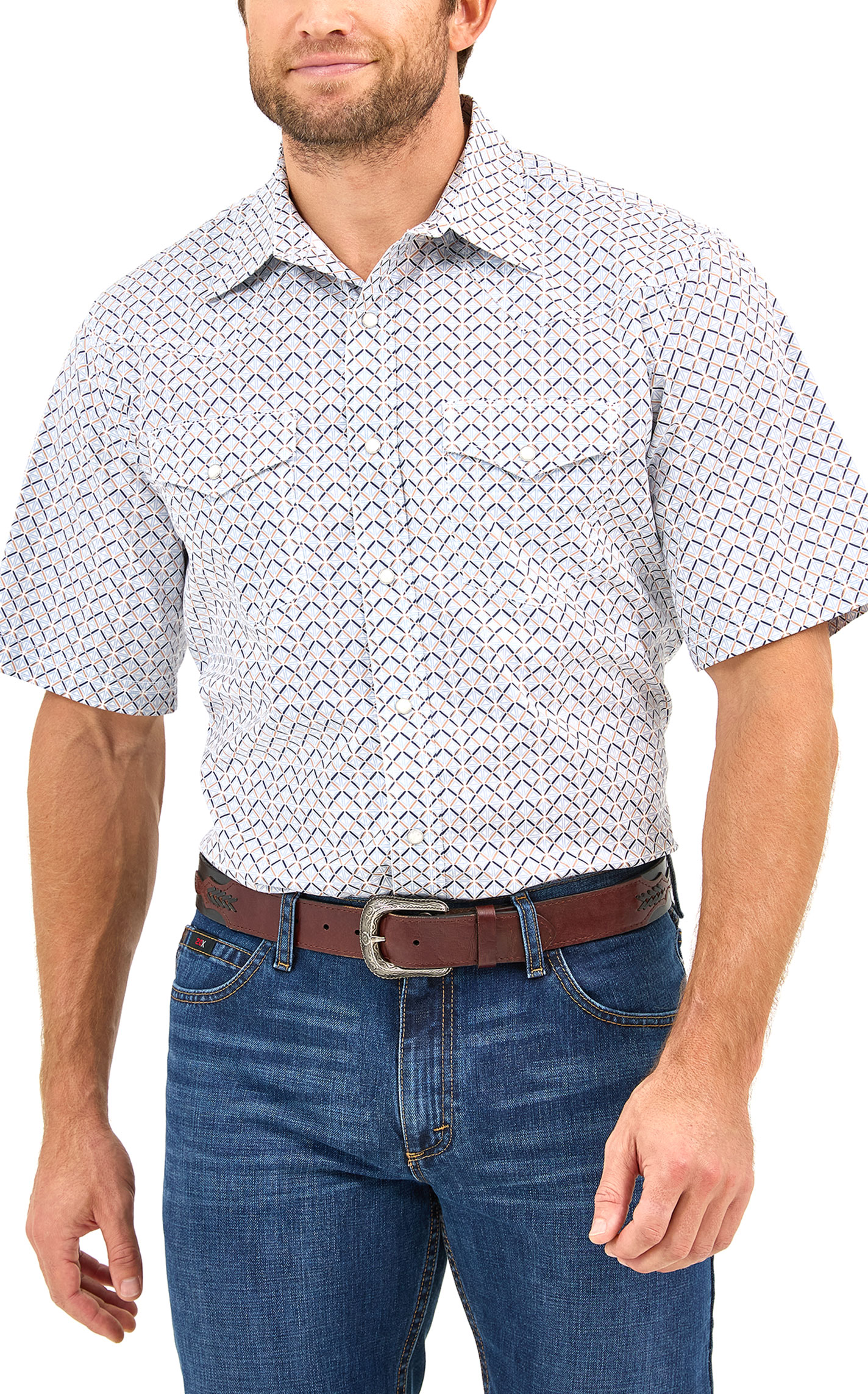 Wrangler Men's 20X Cornflower & Marigold Geo Western Shirt - Image 1