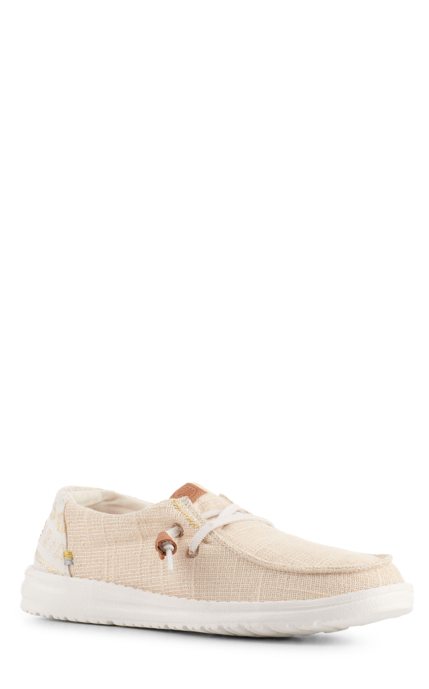 Hey Dude Women's Wendy Slub Baja Stripe Tan and Silver Metallic Moc Toe Lace Up Casual Shoes - Image 1