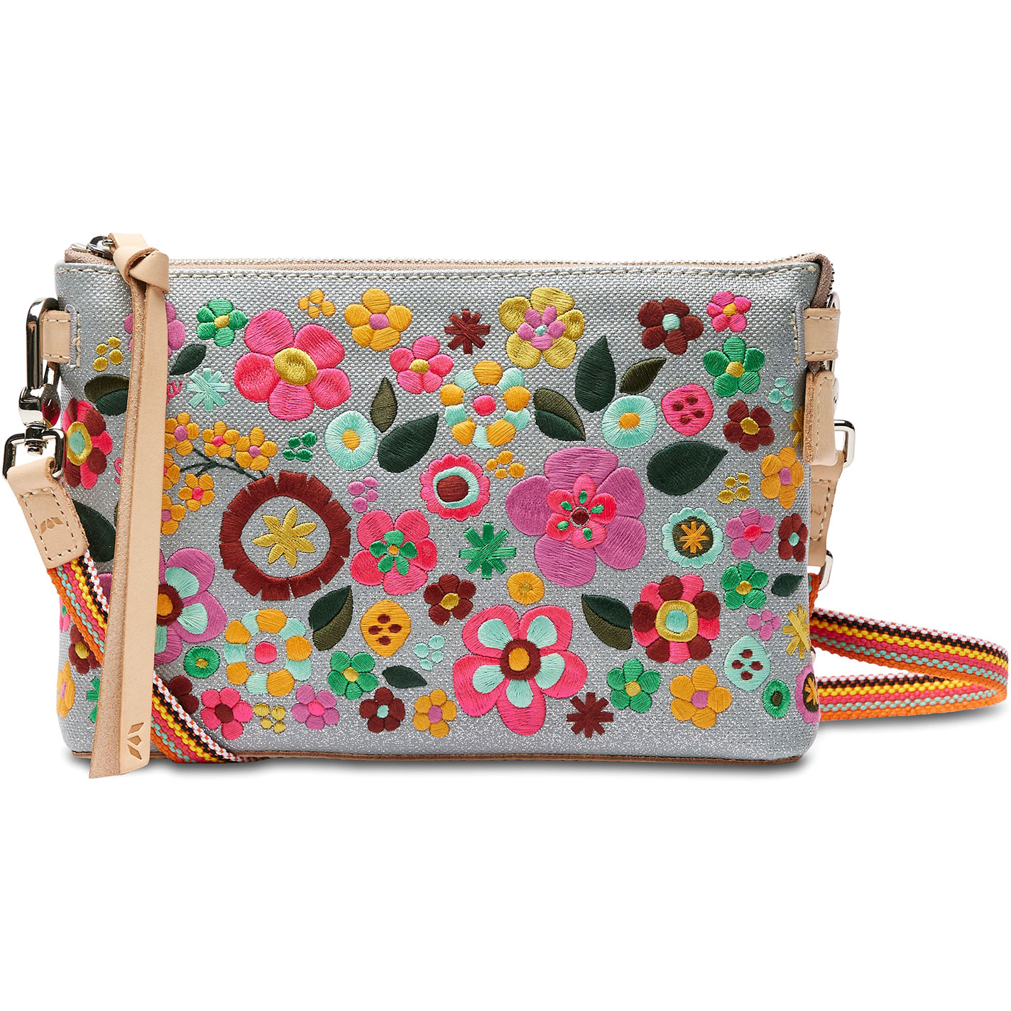 Consuela Tink Floral Embroidered Silver Midtown Crossbody Bag - Image 1