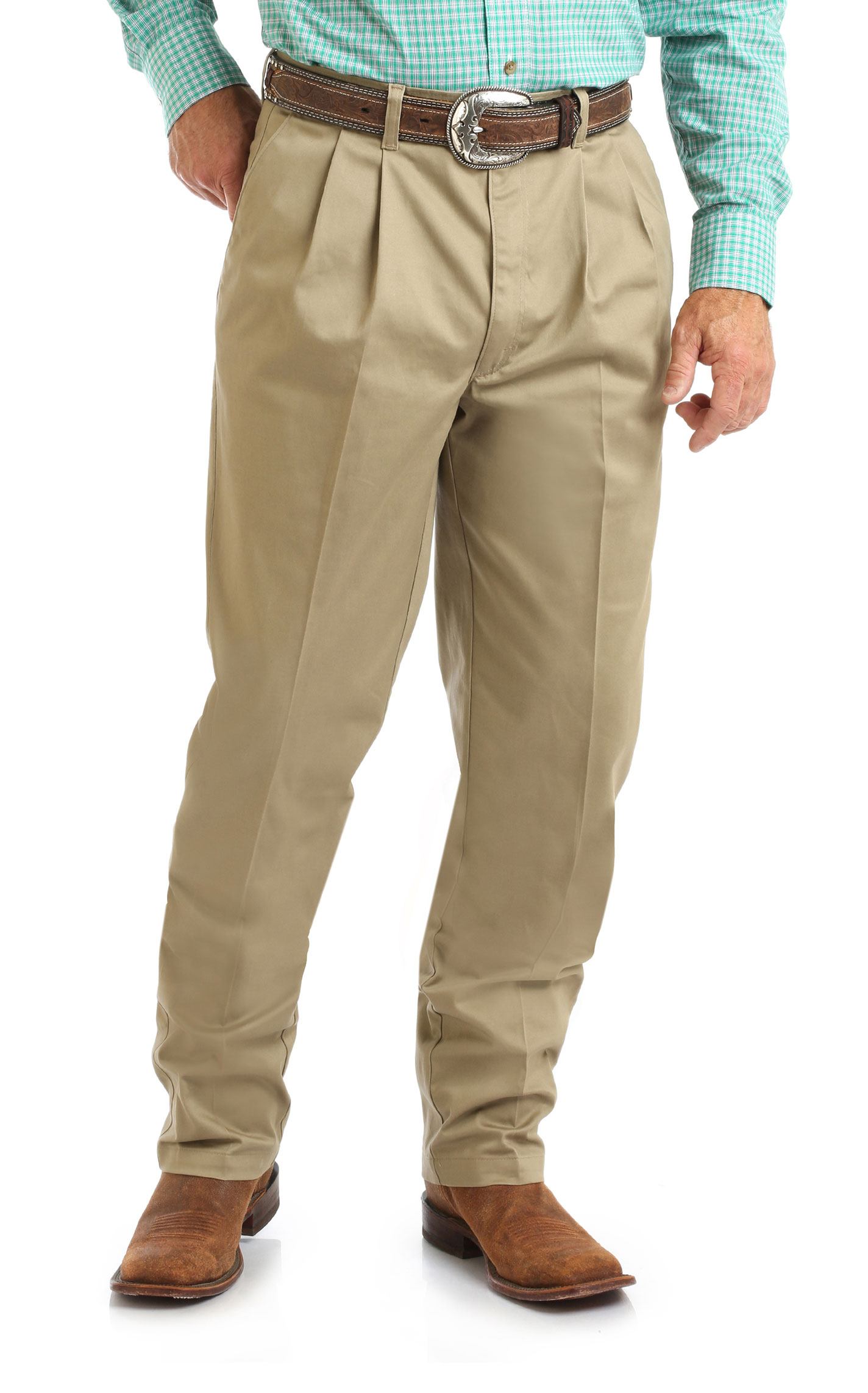 Wrangler Men's Khaki Pleated Front Relaxed Fit Wrinkle Resistant Casual Pants - Image 1