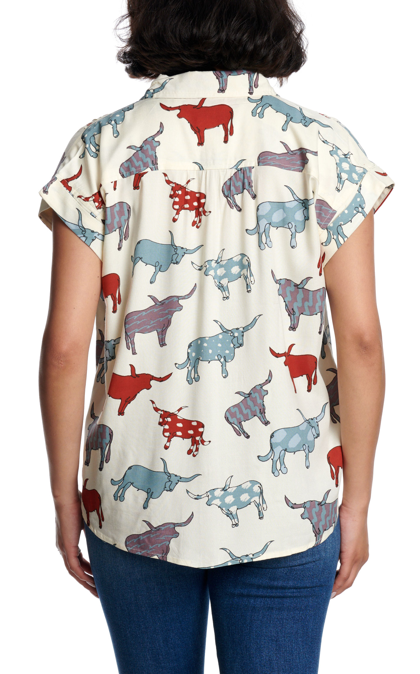 Cotton & Rye Women's Arty Longhorn Ivory Print Top - Image 1