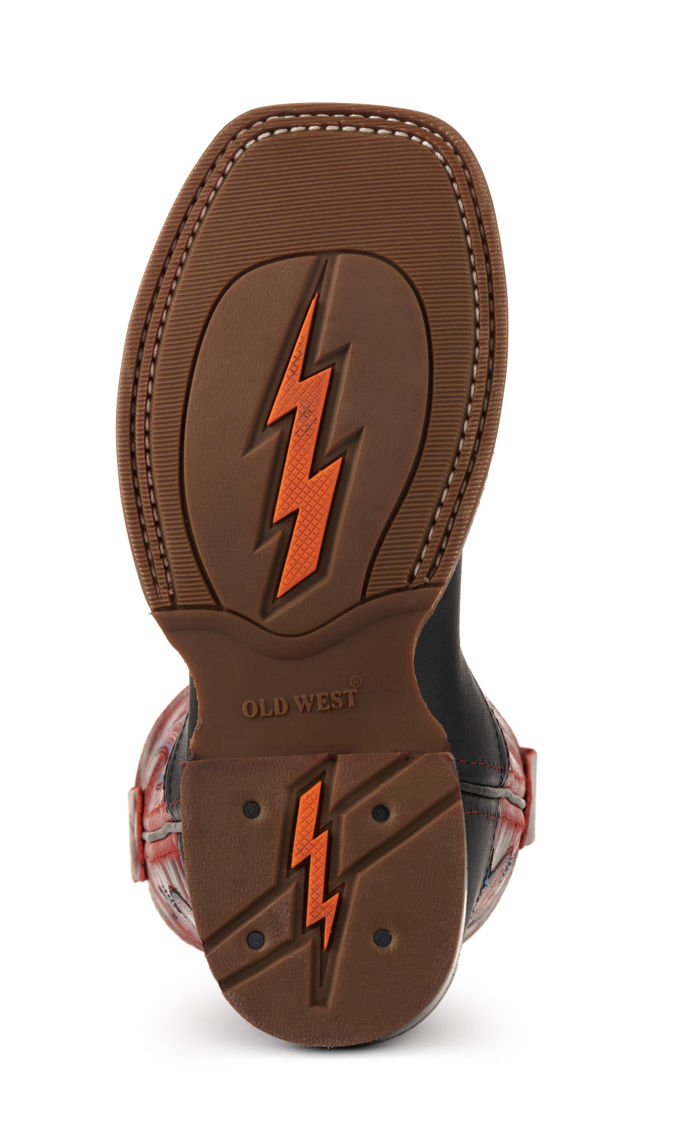Old West Kids Black and Burnt Red Wide Square Toe Cowboy Boots - Image 1