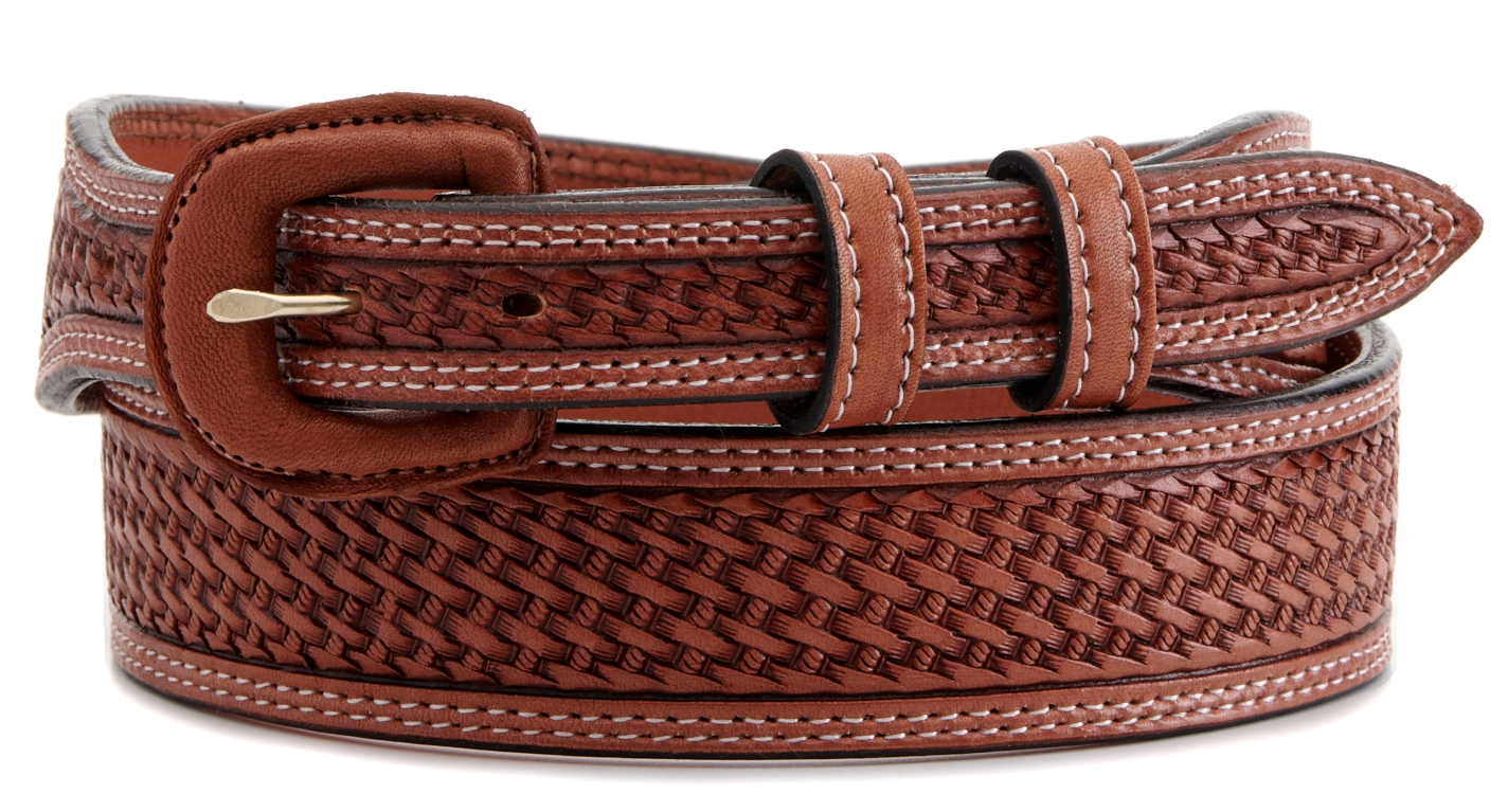Vogt Men's Russet Brown Basket Weave Tapered Western Belt - Image 1
