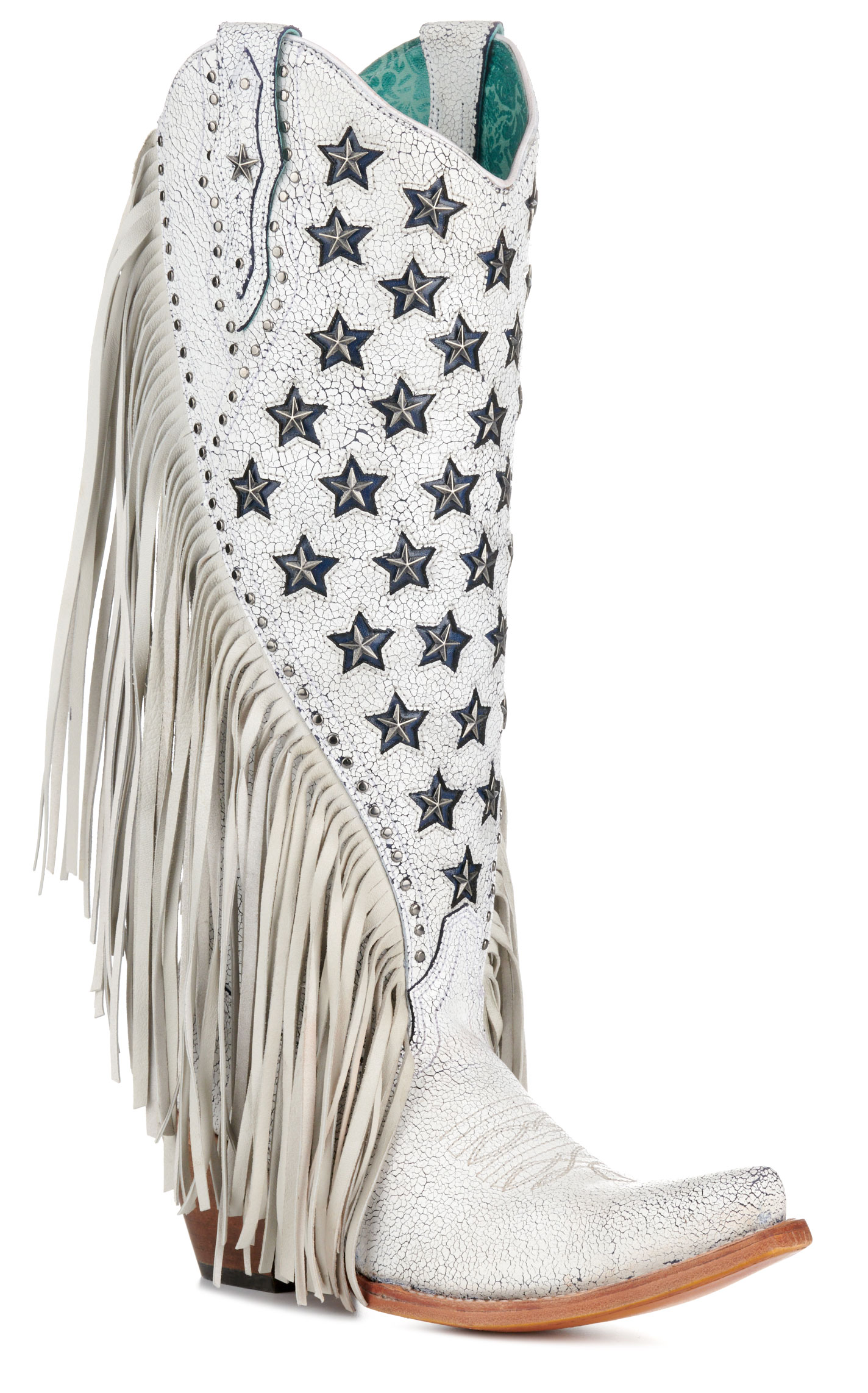 Corral Women's Crackled White with Stars and Fringe Snip Toe Cowboy Boots - Image 1