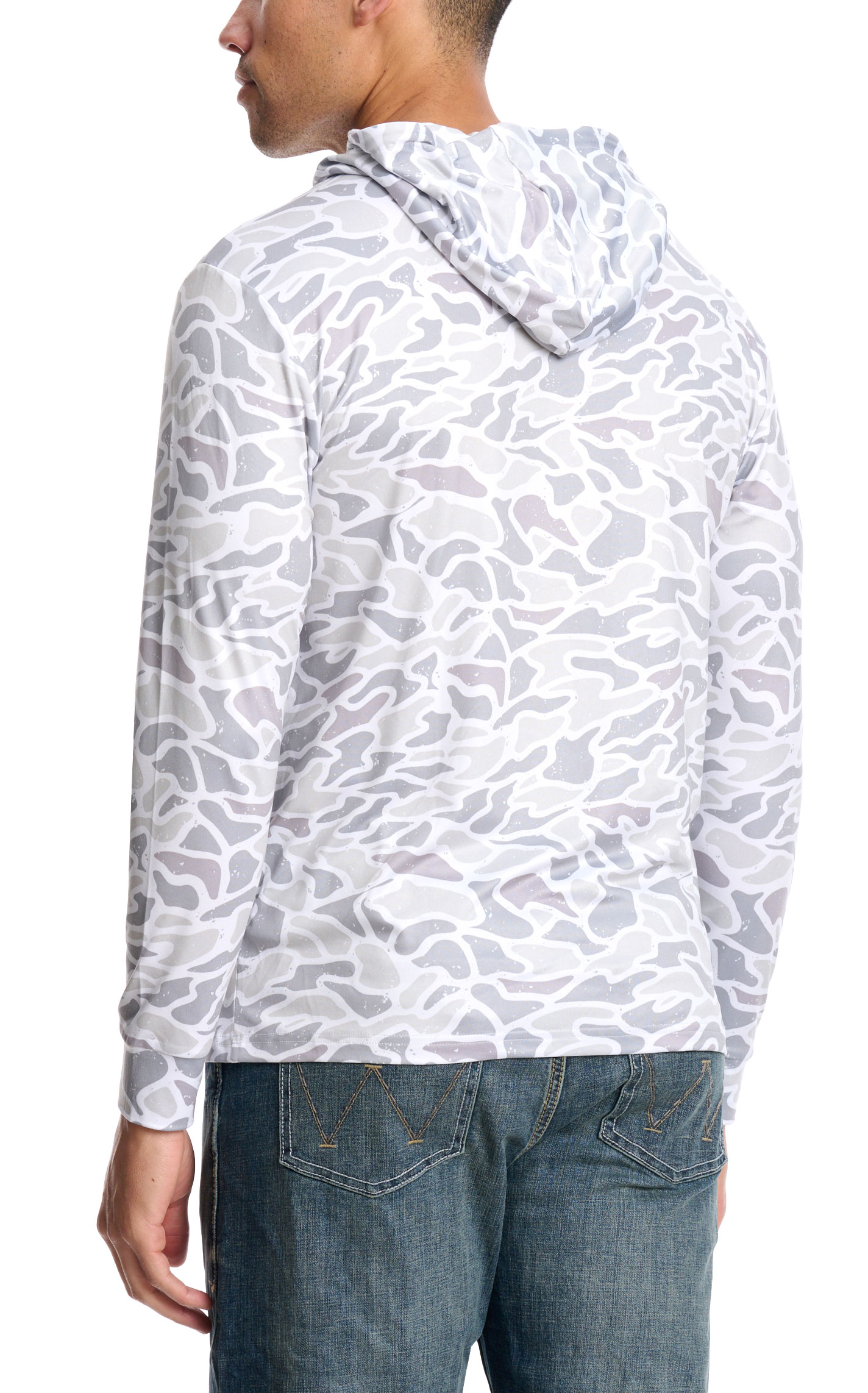BURLEBO Men's Gray Stone Camo Print Performance Outdoor Hoodie - Image 1
