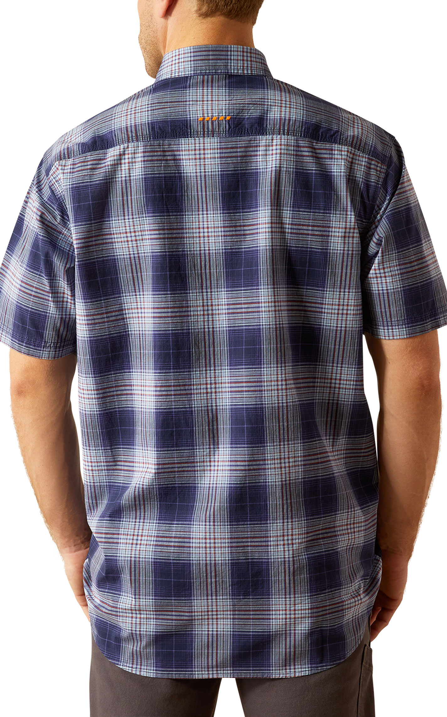 Ariat Men's Rebar DuraStretch Navy & Cornflower Plaid Work Shirt - Image 3