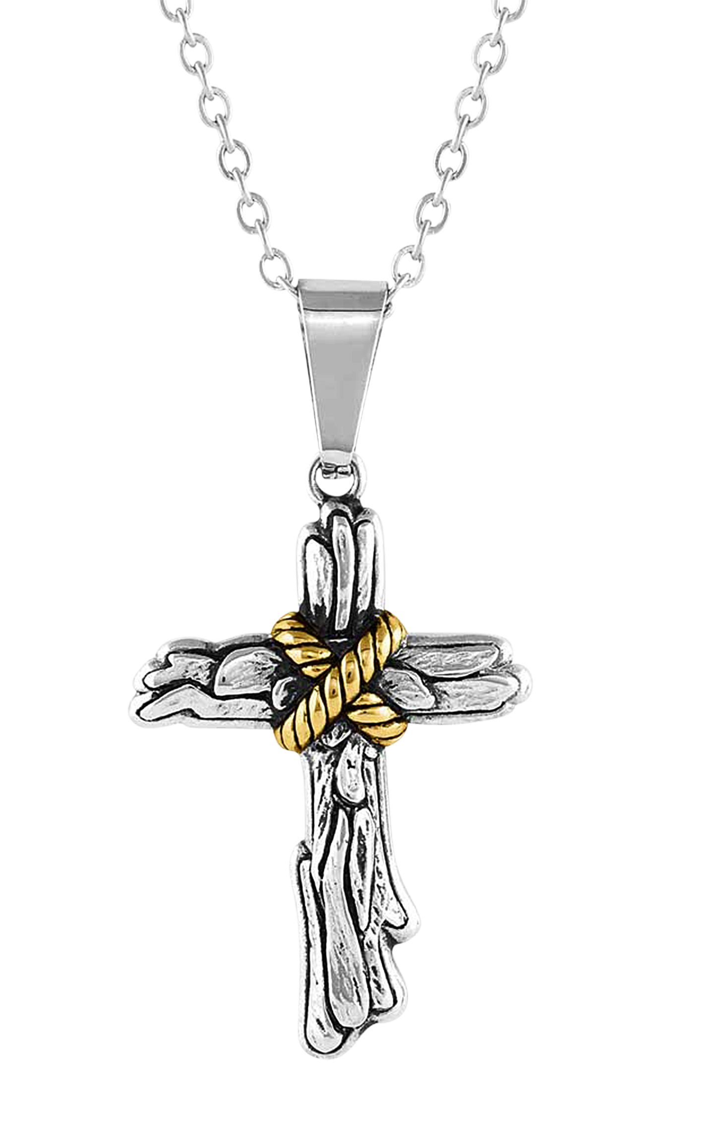 Montana Silversmiths Silver Wooden Cross Gold Rope Pendant Necklace - Image 2