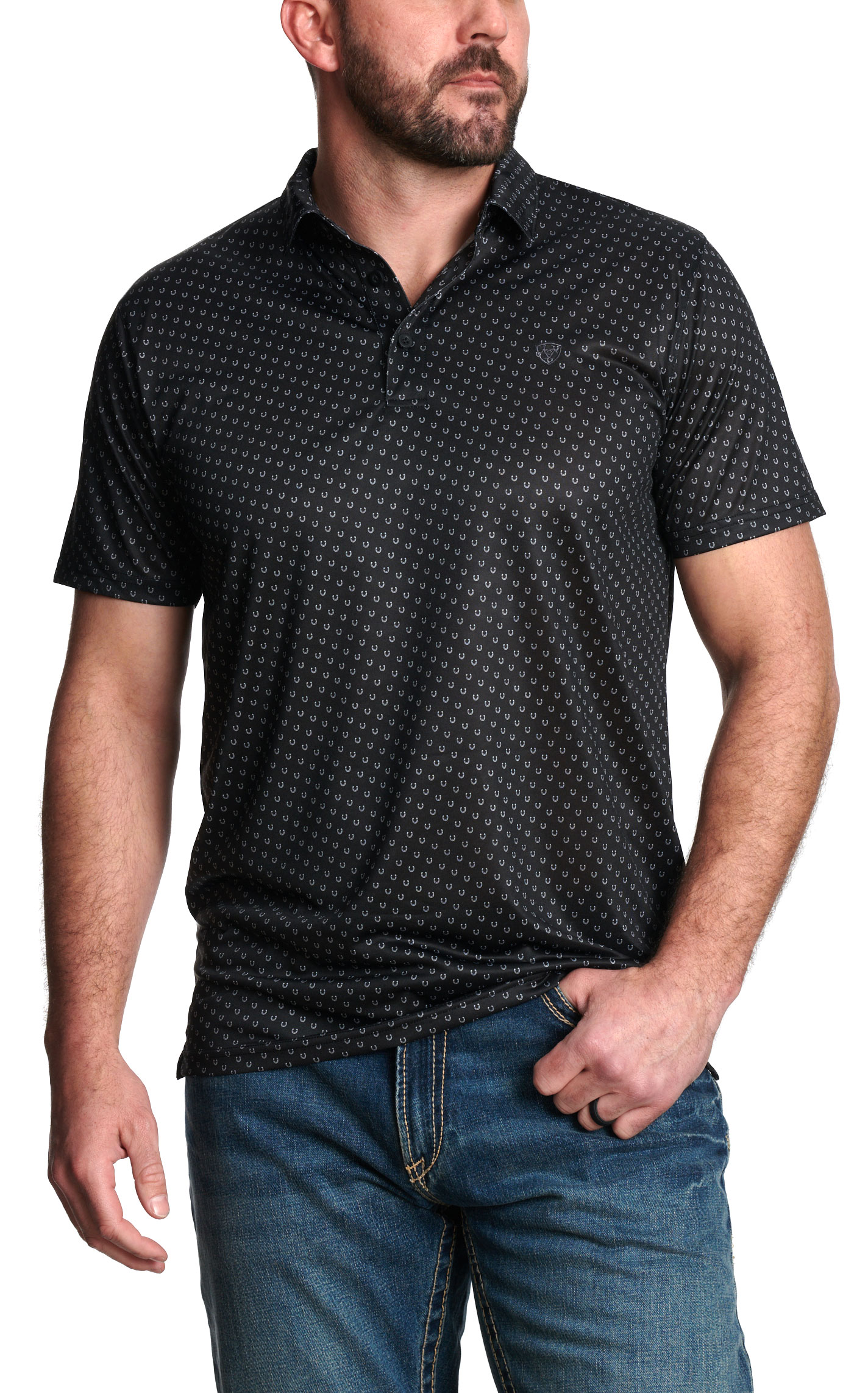 Ariat Men's Black Horseshoe Print Polo Shirt - Image 1