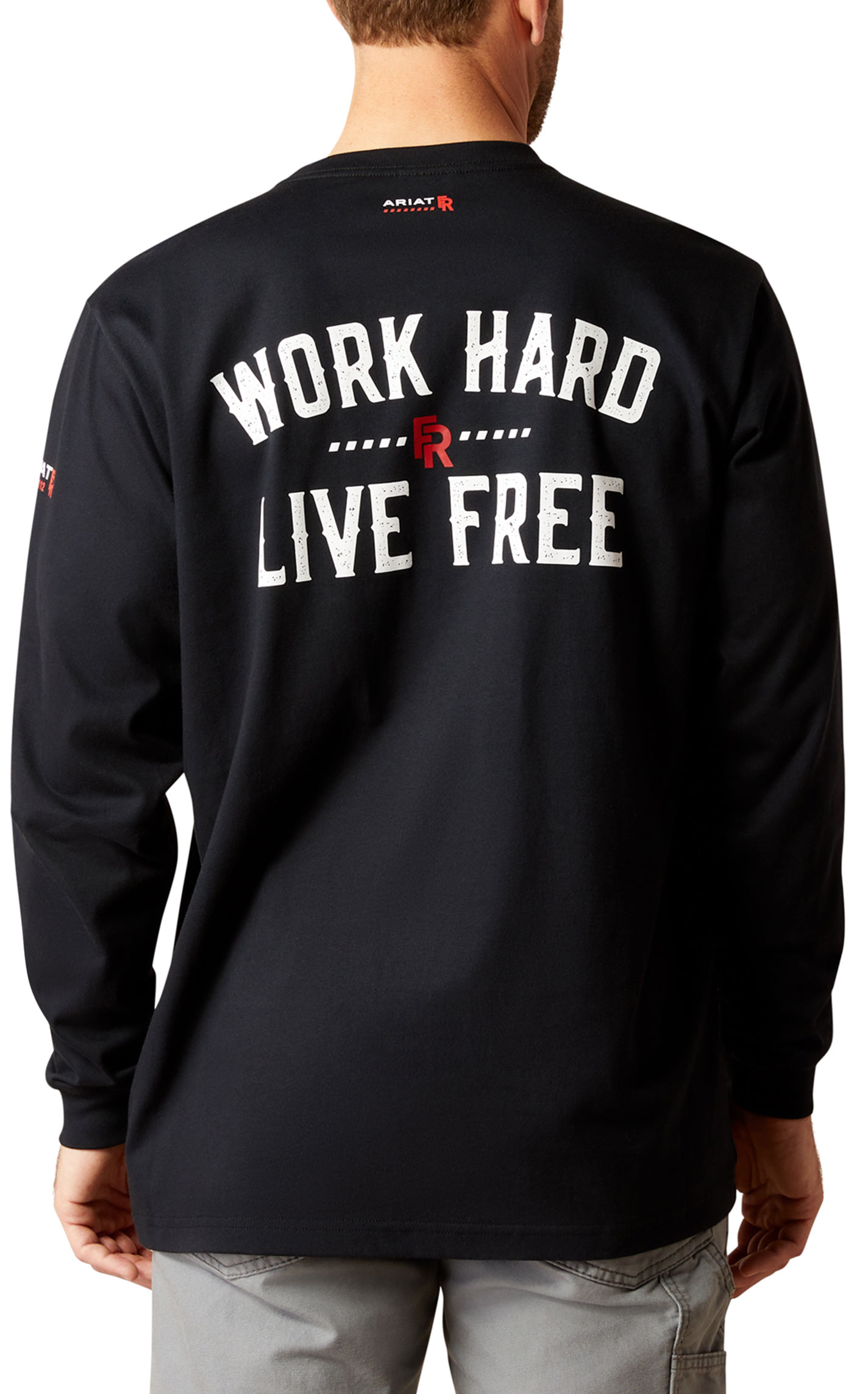 Ariat Men's Black Work Hard Live Free Logo Graphic FR Work Shirt - Image 1