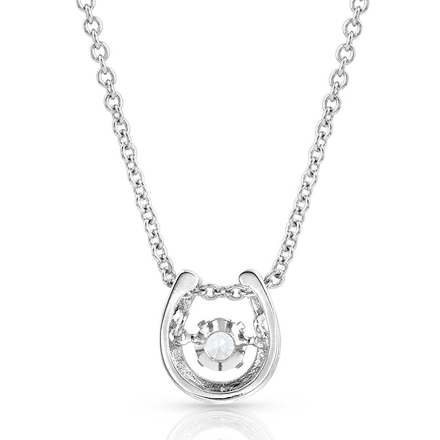 Montana Silversmiths Silver with Clear Stone Dancing Horseshoe Necklace - Image 1