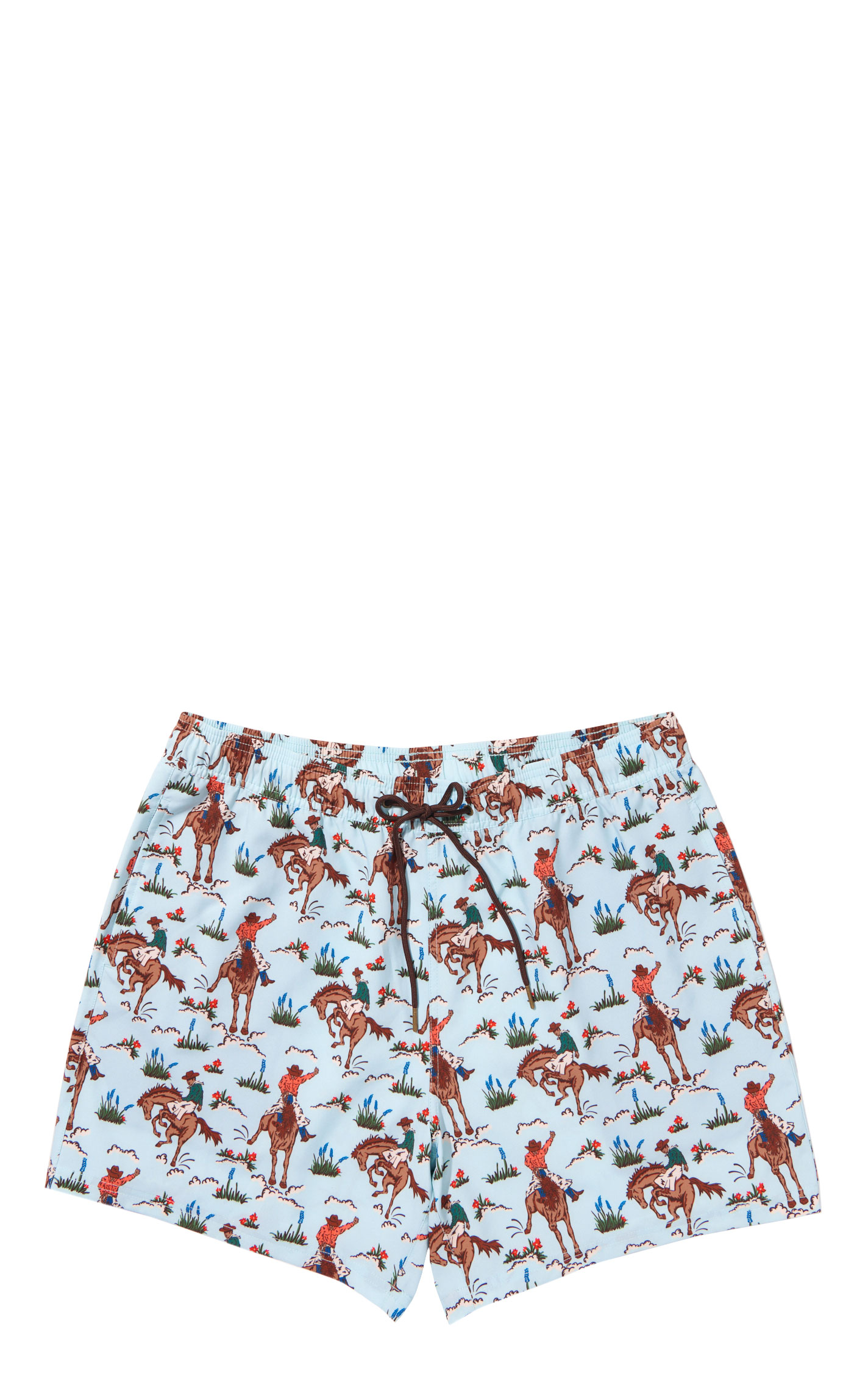 Panhandle Slim Men's Sky Blue Bronco Print Swim Trunks - Image 1