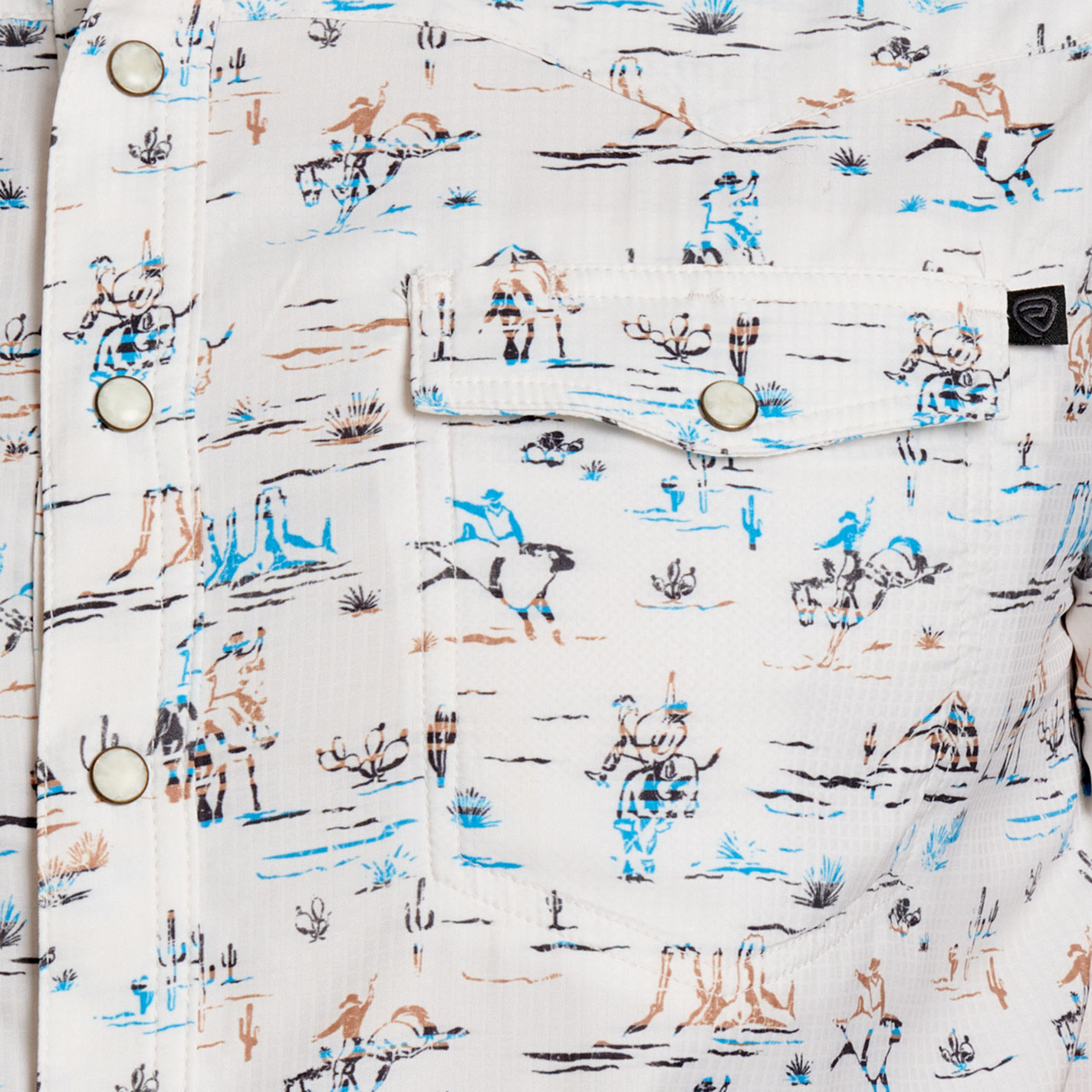 Rock & Roll Denim Men's Natural & Turquoise Western Print TEK Western Shirt - Image 1