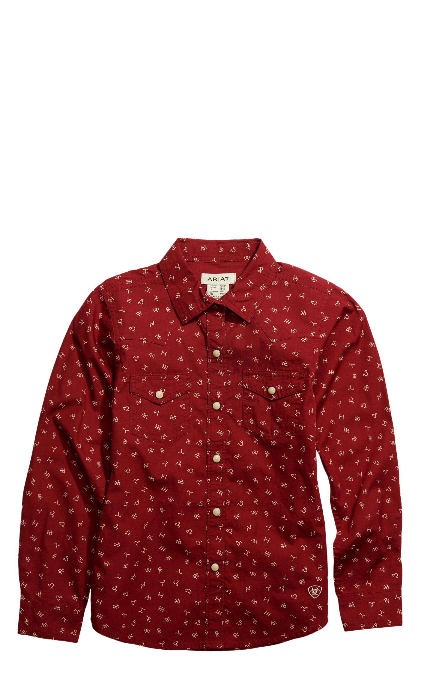Ariat Girl's Red Brick & Latte Ranch Brands Print Western Shirt - Image 1