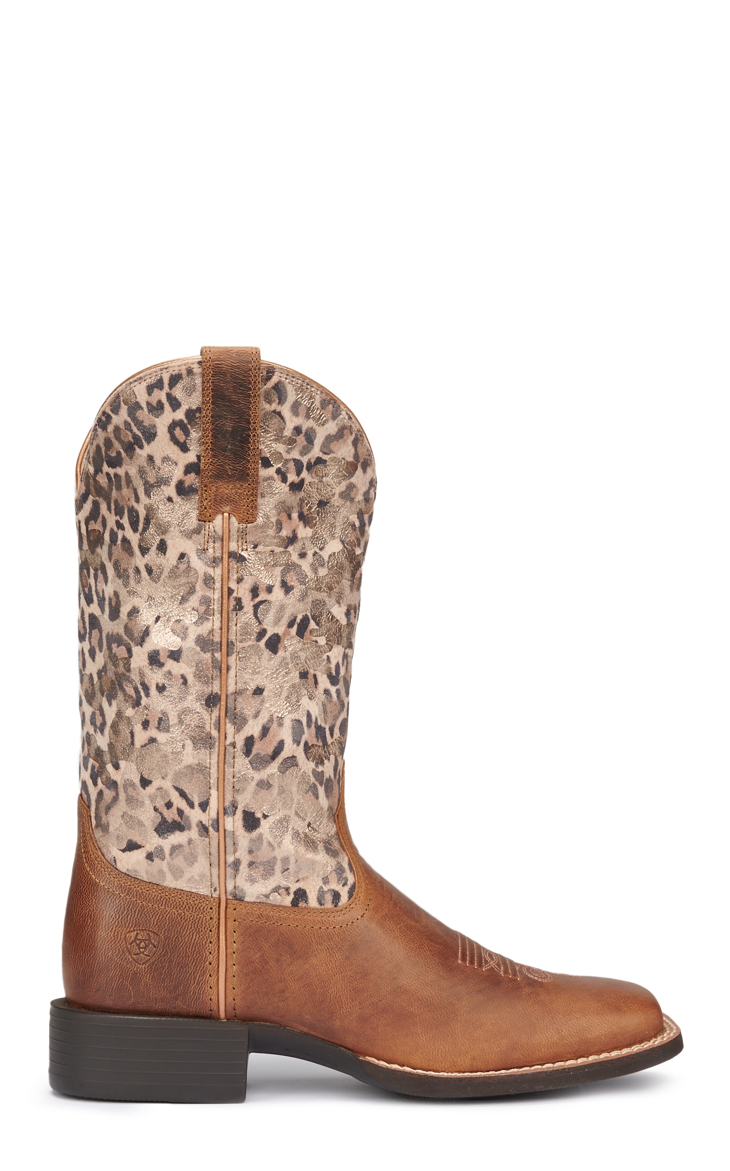 Ariat Women's Round Up Pearl Brown and Metallic Leopard Wide Square Toe Cowboy Boots - Image 1