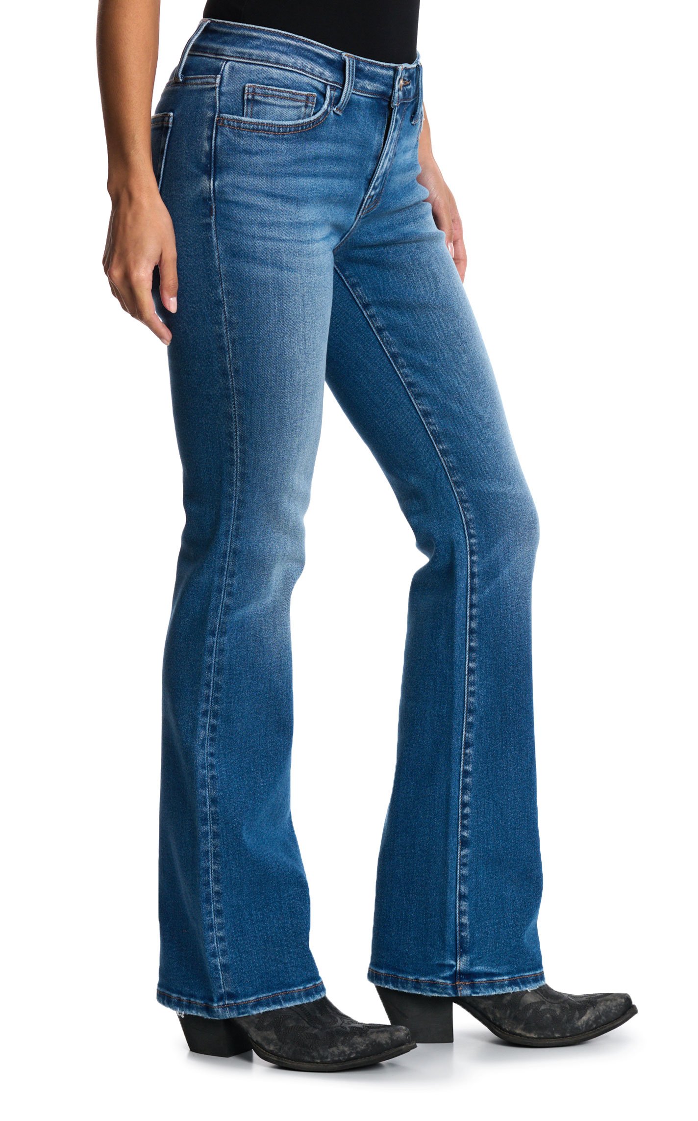 Vervet Women's Medium Wash Low Rise Boot Cut Jeans - Image 1