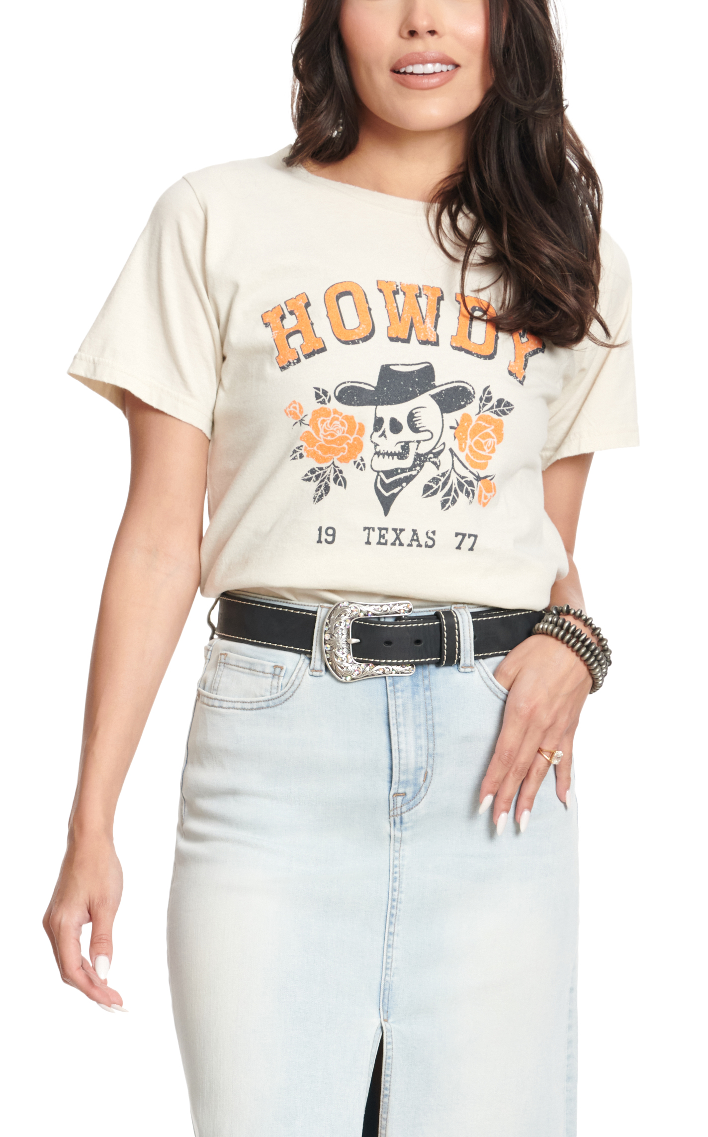 Refined Canvas Women's Distressed Bone Howdy Graphic Short Sleeve T-Shirt - Image 1