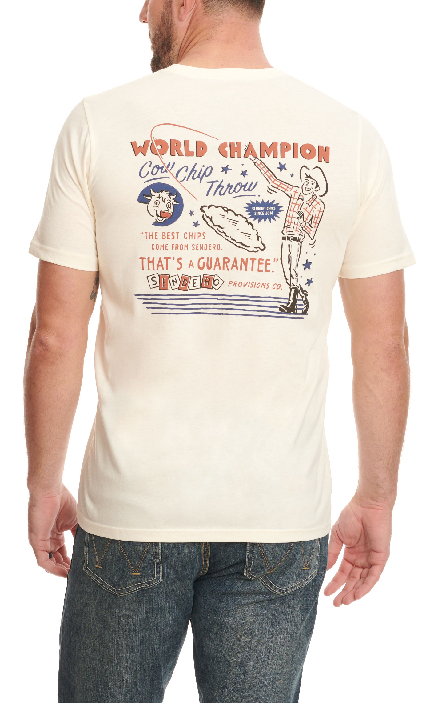 Sendero Provisions Co. Men's Bone World Champion Cow Chip Throw Logo Graphic Short Sleeve T-Shirt - Image 1