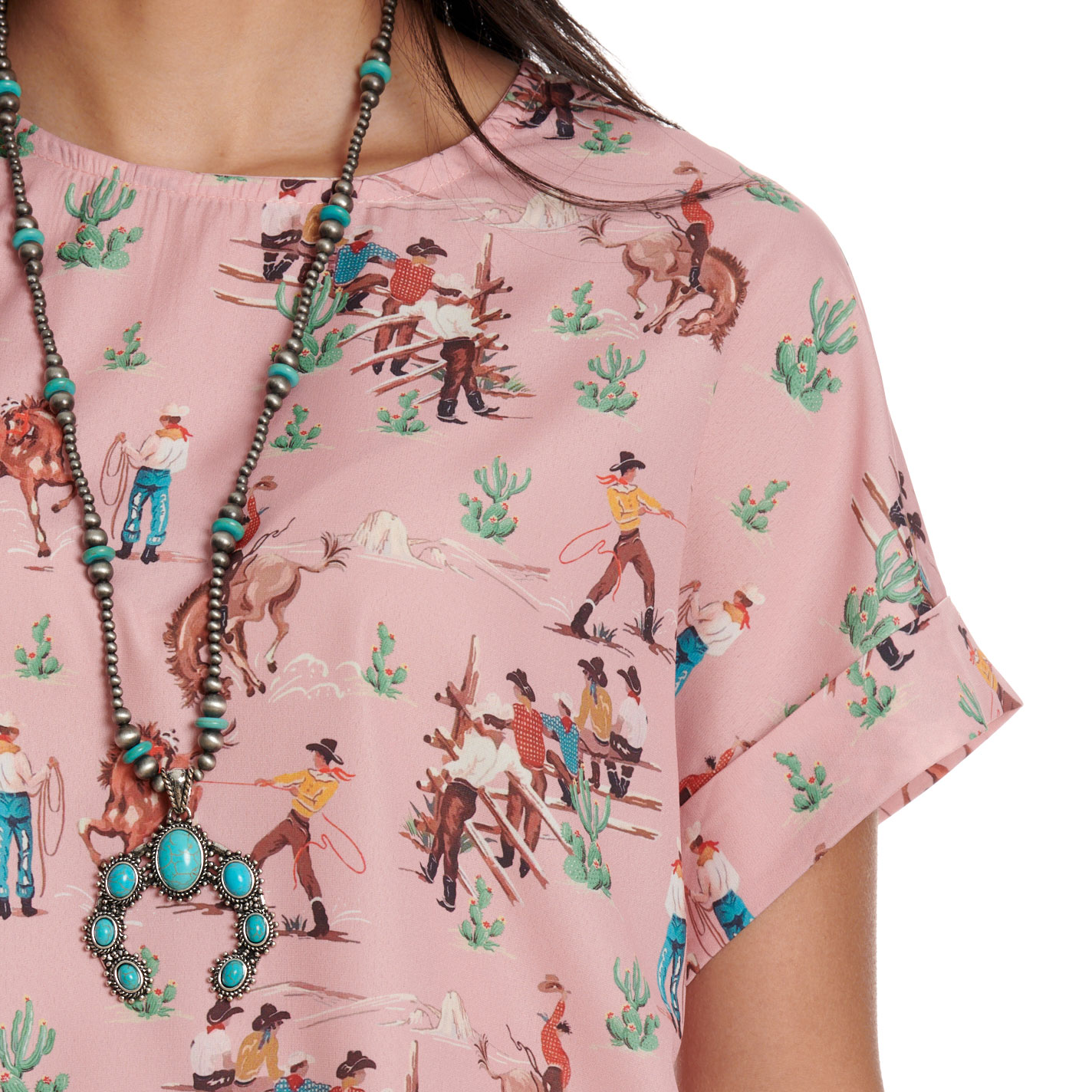 Fashion Express Women's Pink Western Print Top - Image 1