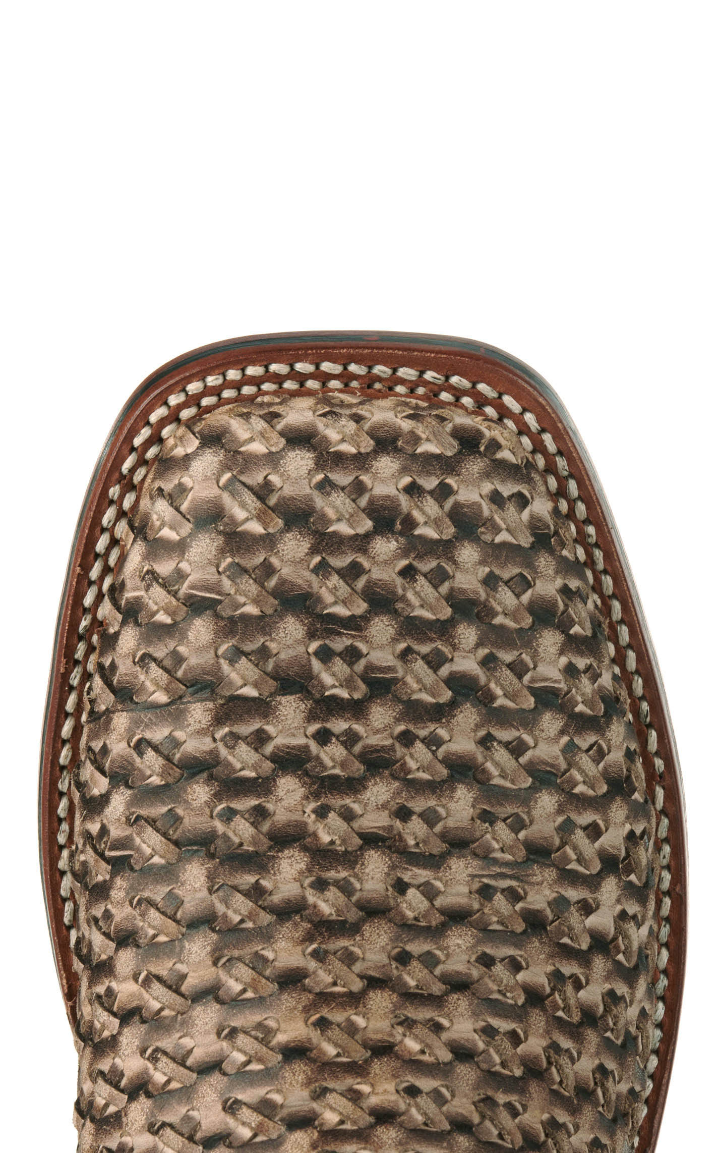 Dan Post Men's Stanley Distressed Tan Basketweave Wide Square Toe Cowboy Boots - Image 1
