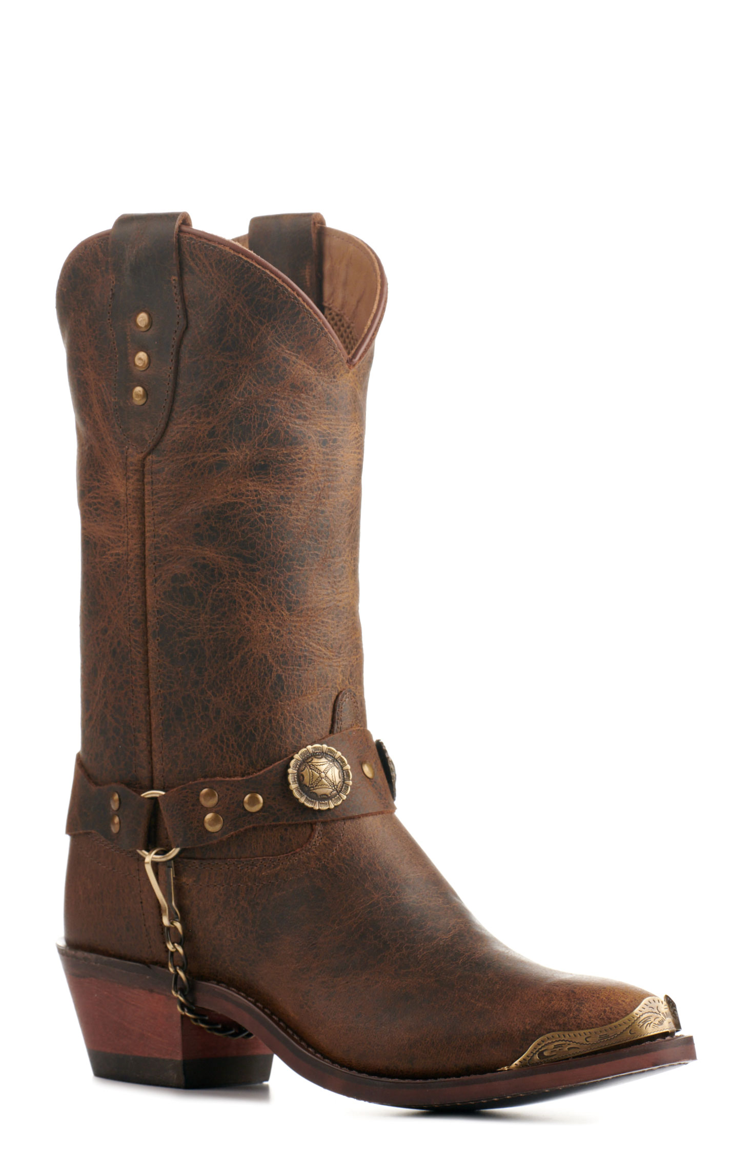 Old West Women's Antique Brown Harness Round Toe Cowboy Boots - Image 1